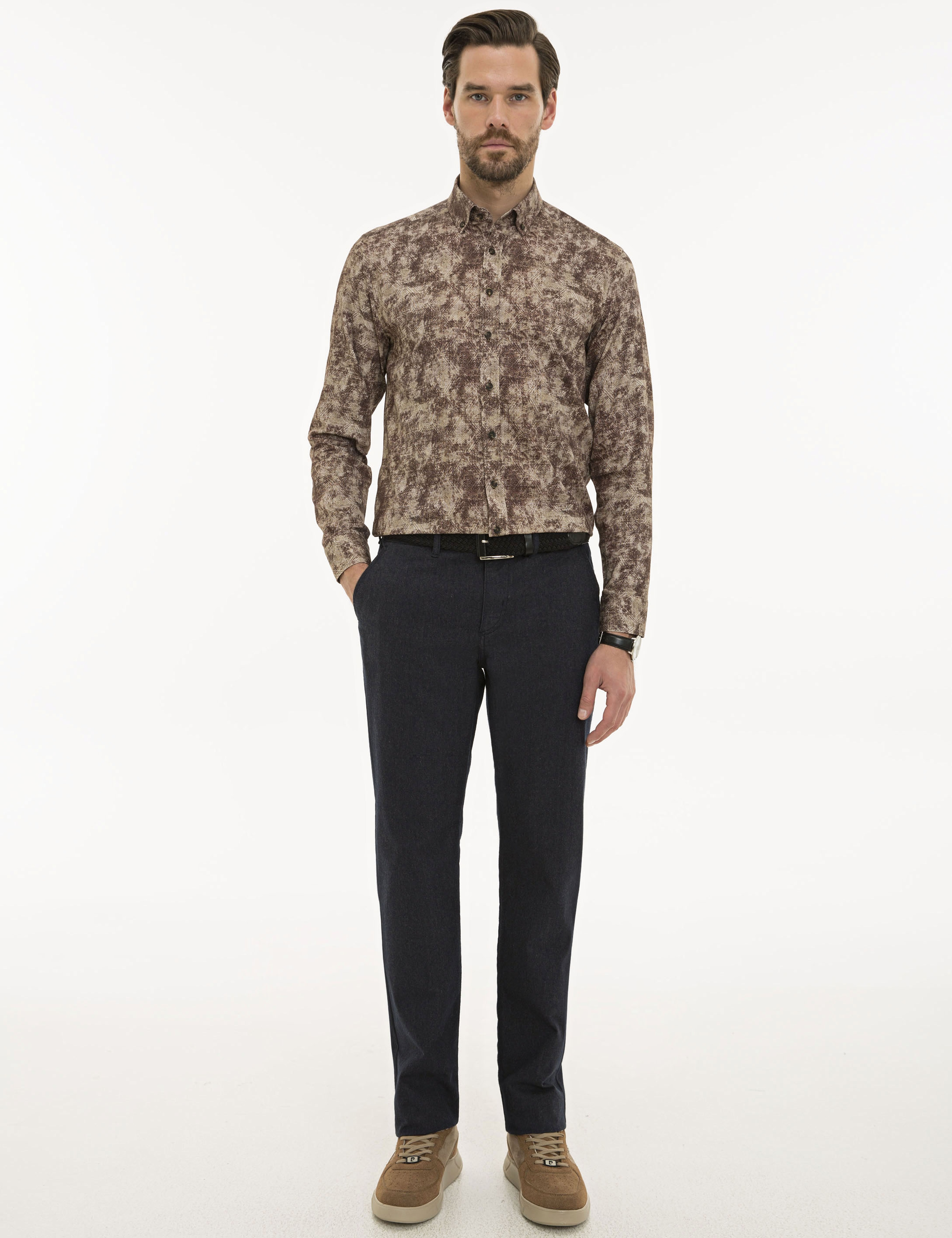 Kahverengi Slim Fit Uzun Kollu Gömlek - Image 4