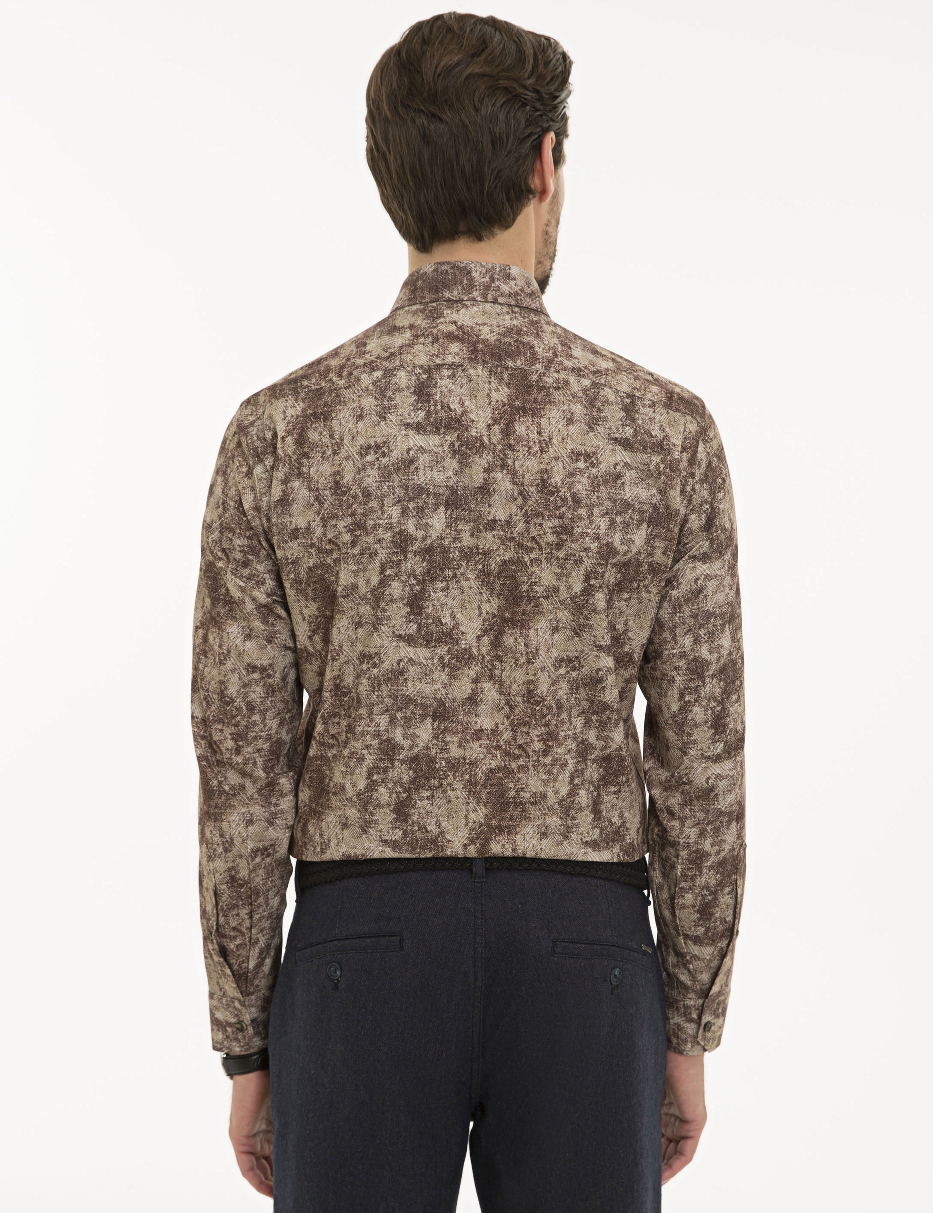 Kahverengi Slim Fit Uzun Kollu Gömlek