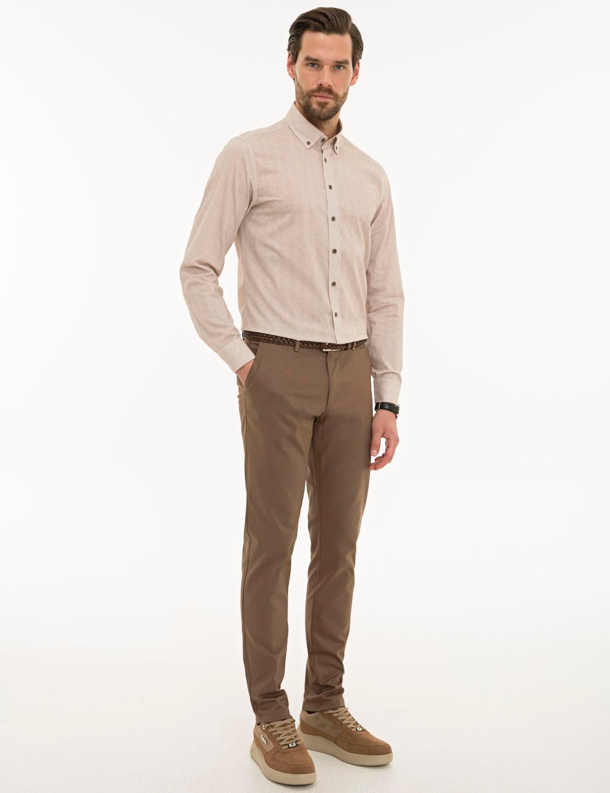 Açık Kahverengi Slim Fit Kanvas Pantolon - 50230391005