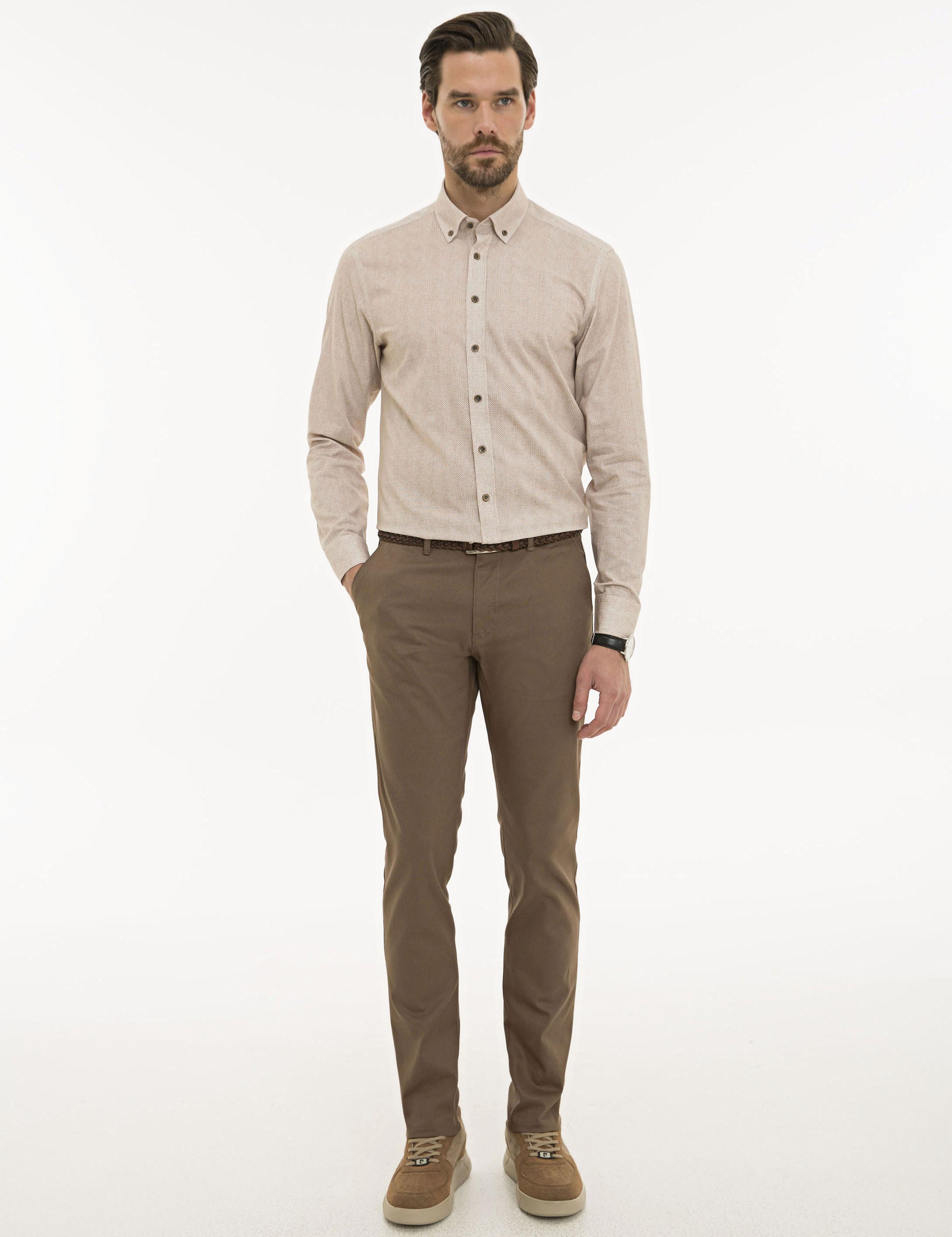 Açık Kahverengi Slim Fit Kanvas Pantolon