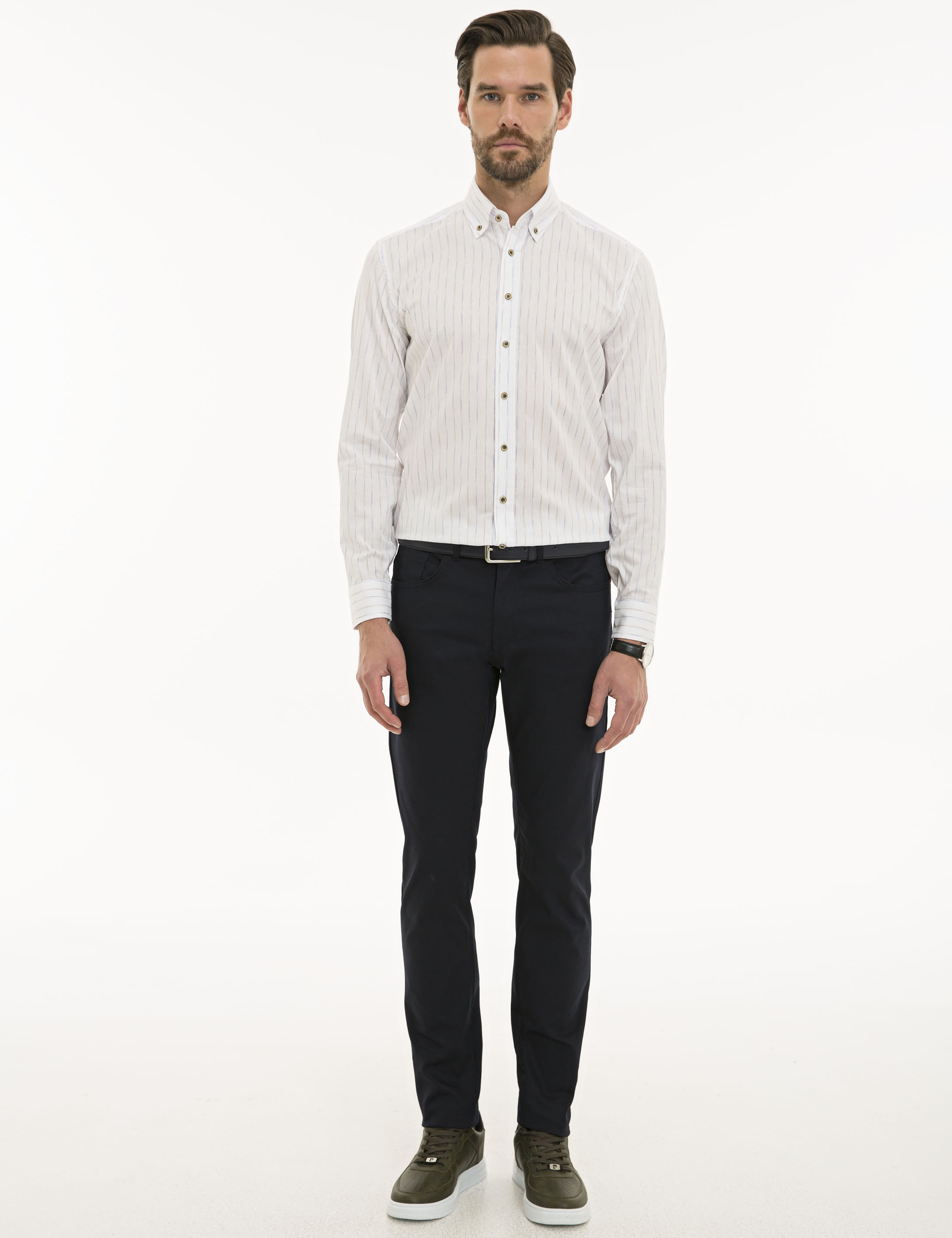 Bej Slim Fit Uzun Kollu Gömlek