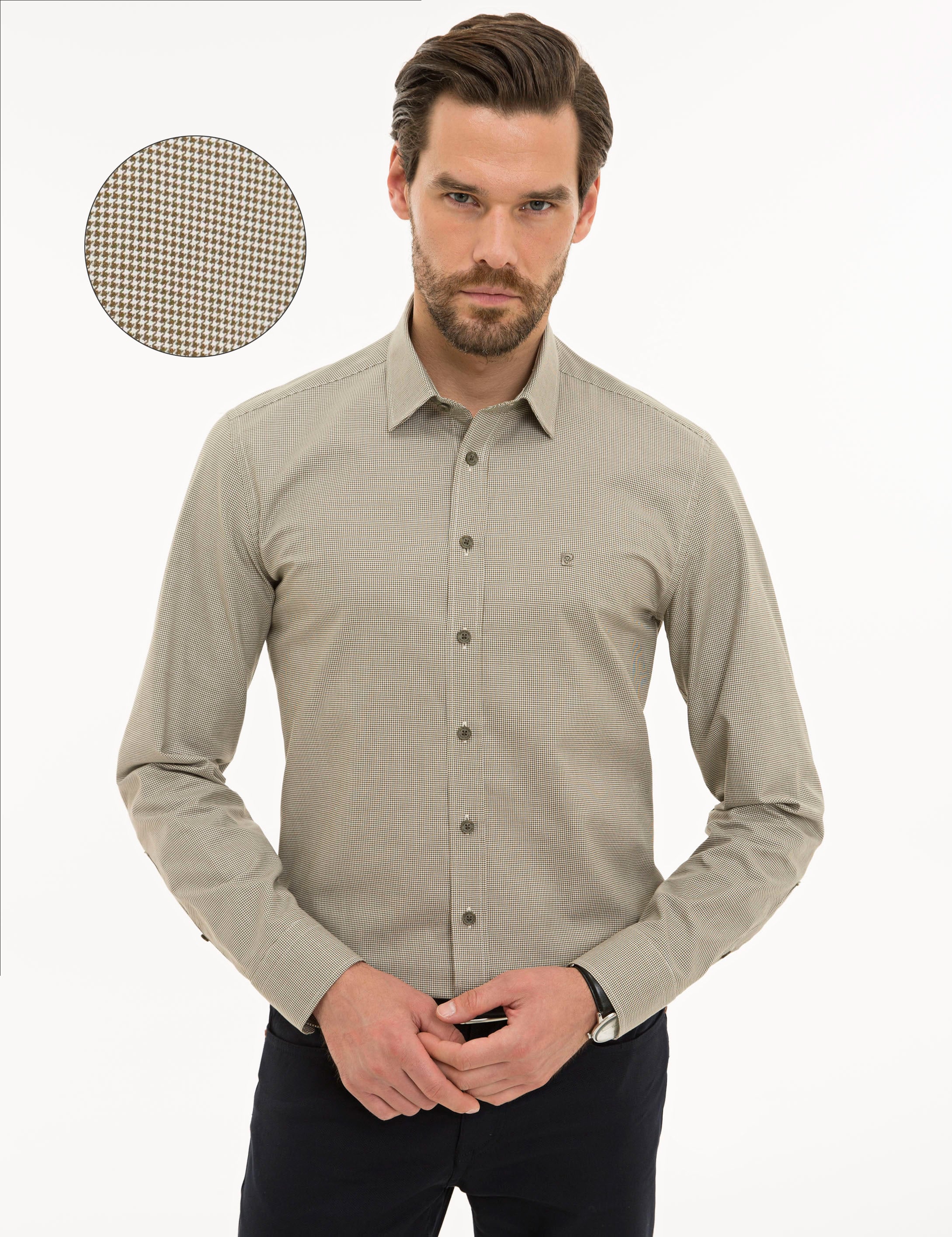 Haki Slim Fit Uzun Kollu Gömlek