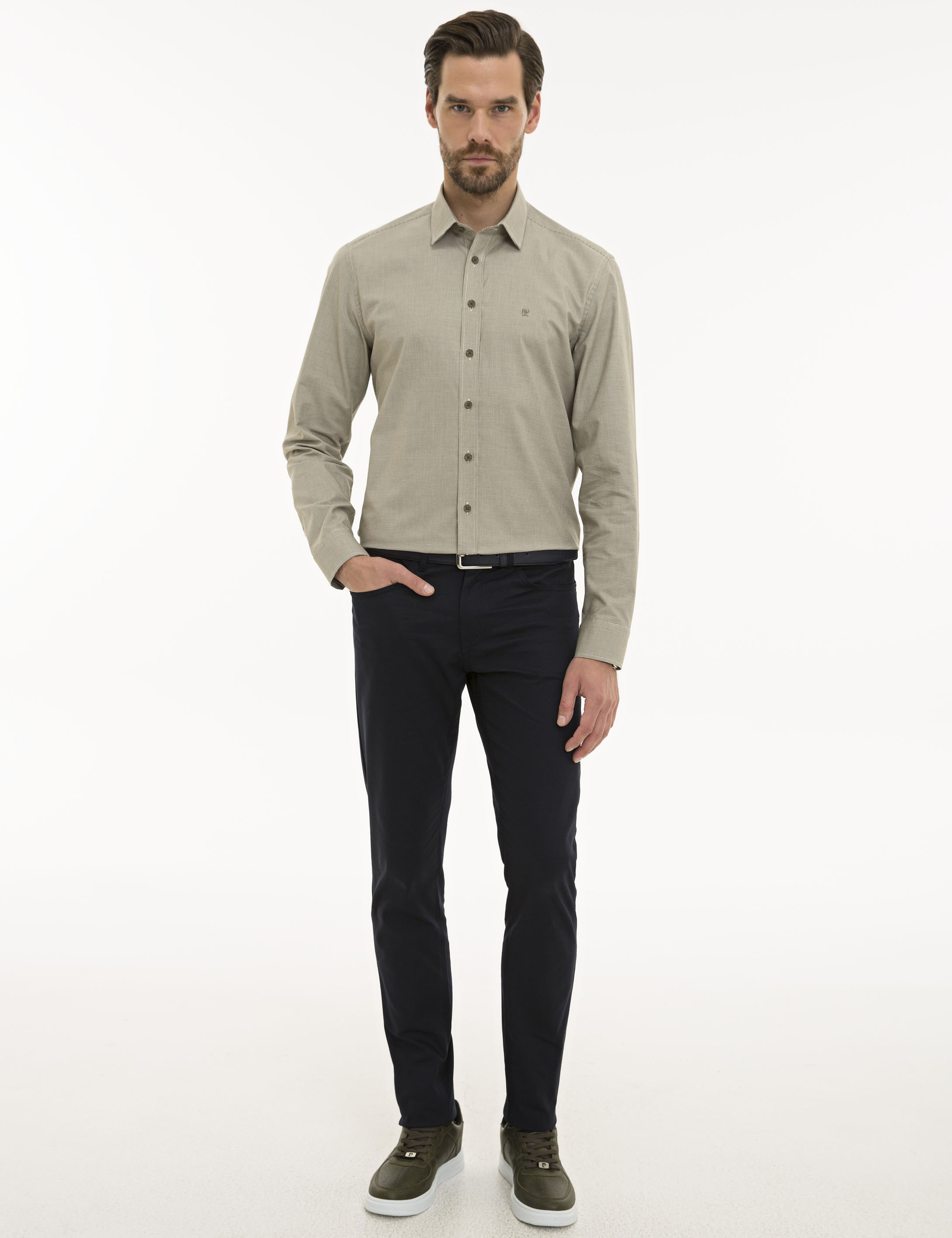 Haki Slim Fit Uzun Kollu Gömlek - Image 4