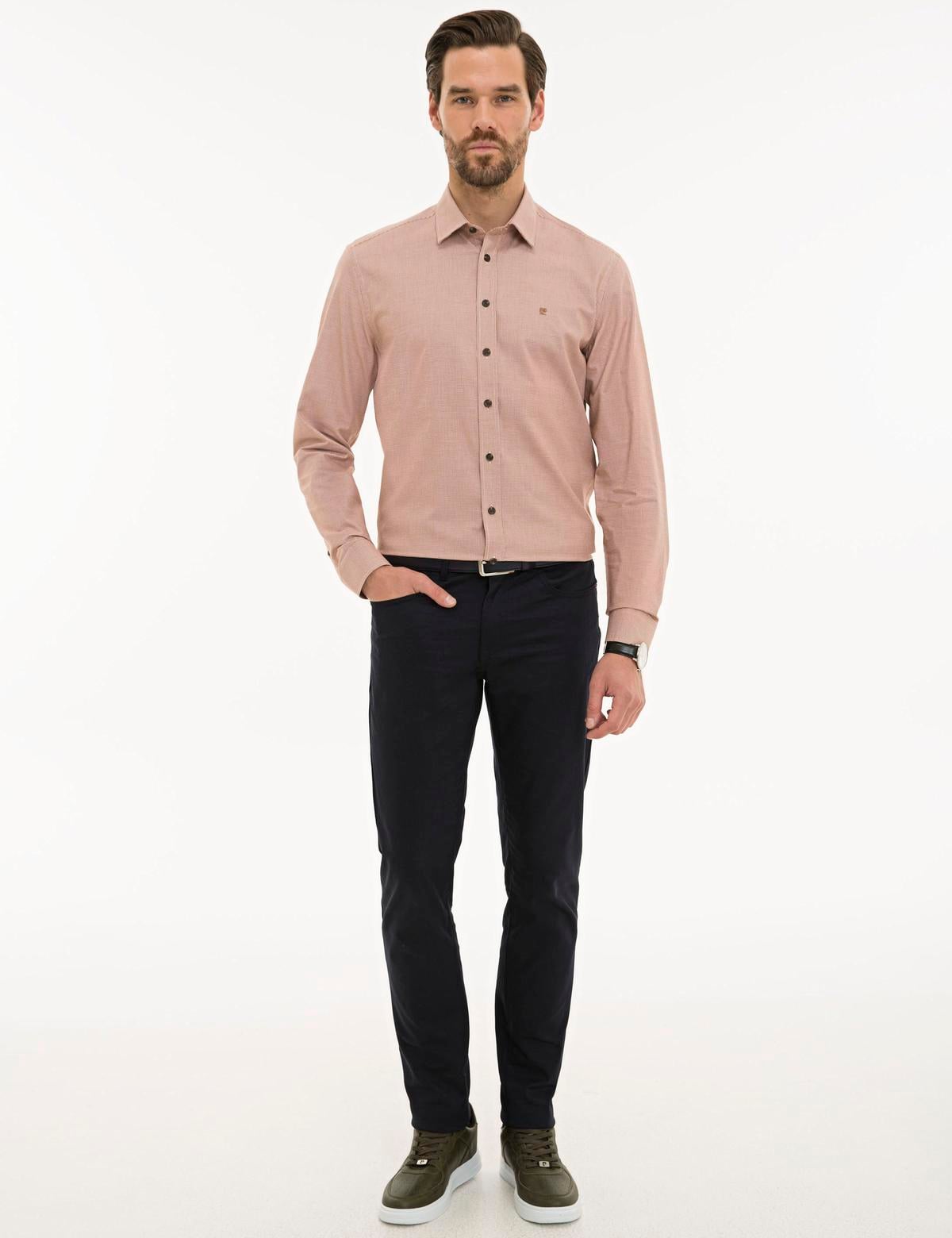 Turuncu Slim Fit Uzun Kollu Gömlek - 50227454049