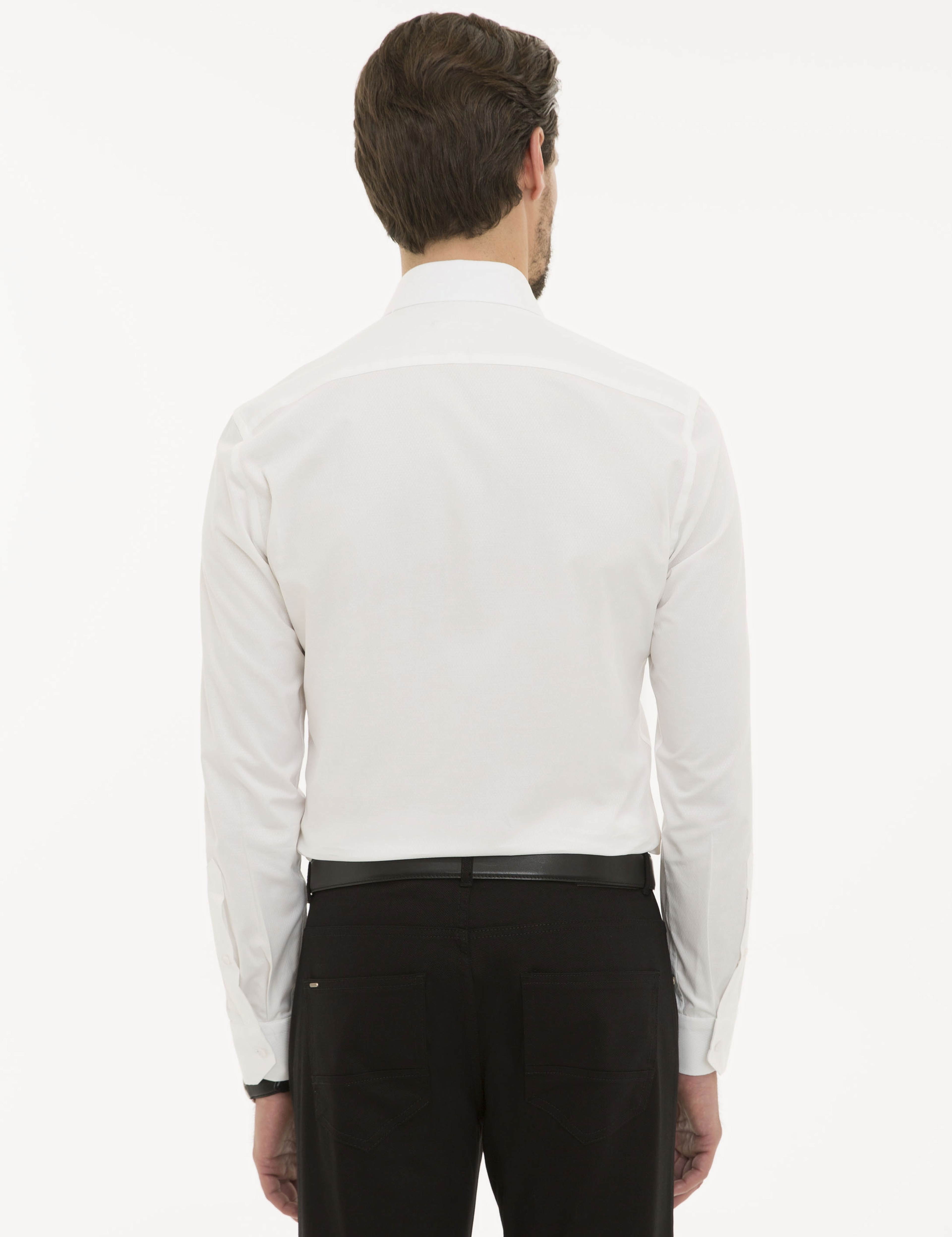 Beyaz Ex. Slim Fit Uzun Kollu Gömlek - Image 3