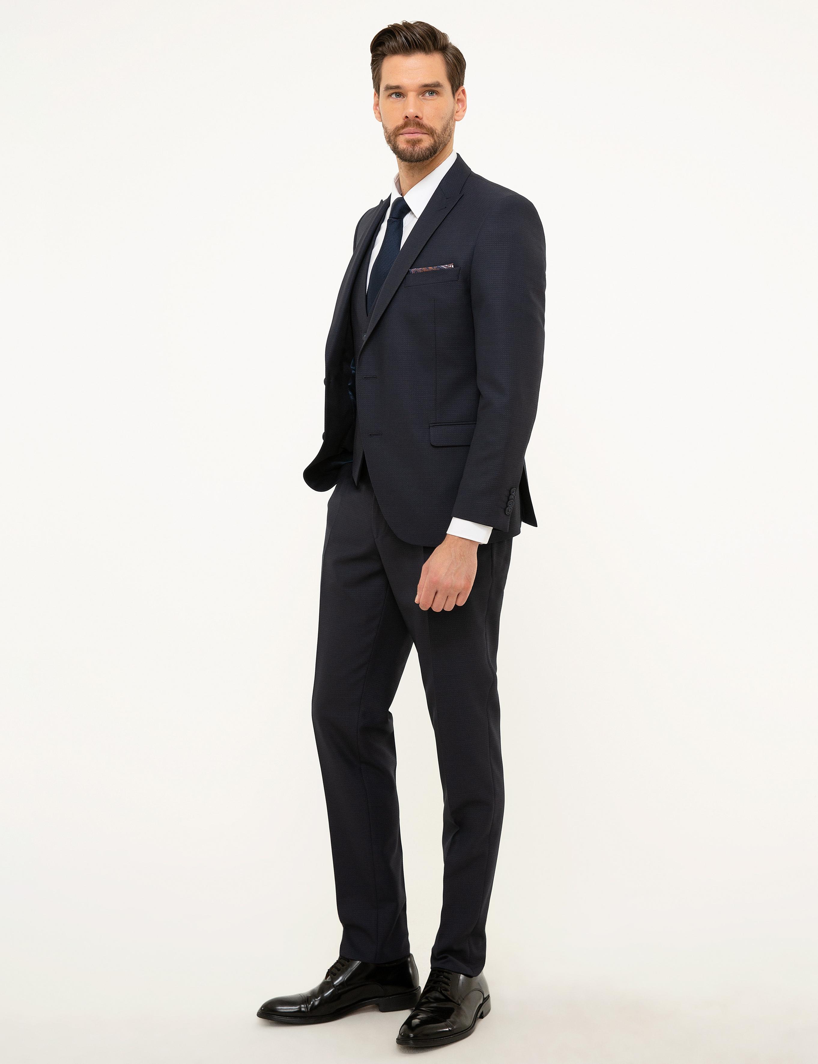 Lacivert Ekstra Slim Fit Yelekli Takım Elbise