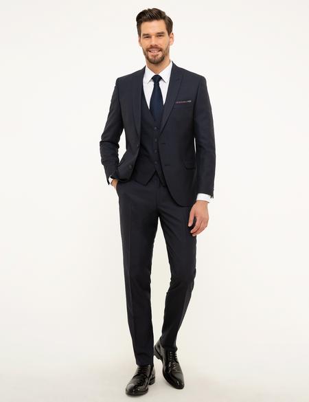 Lacivert Ekstra Slim Fit Yelekli Takım Elbise - 50216073008