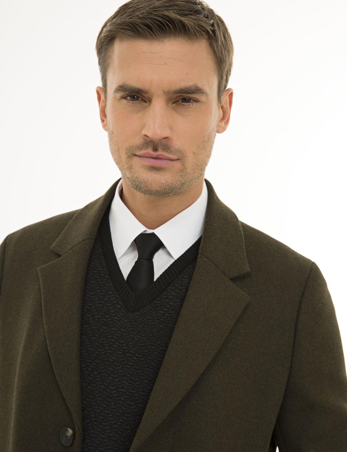 Haki Ex. Slim Fit Kaşe Kaban - 50230243025