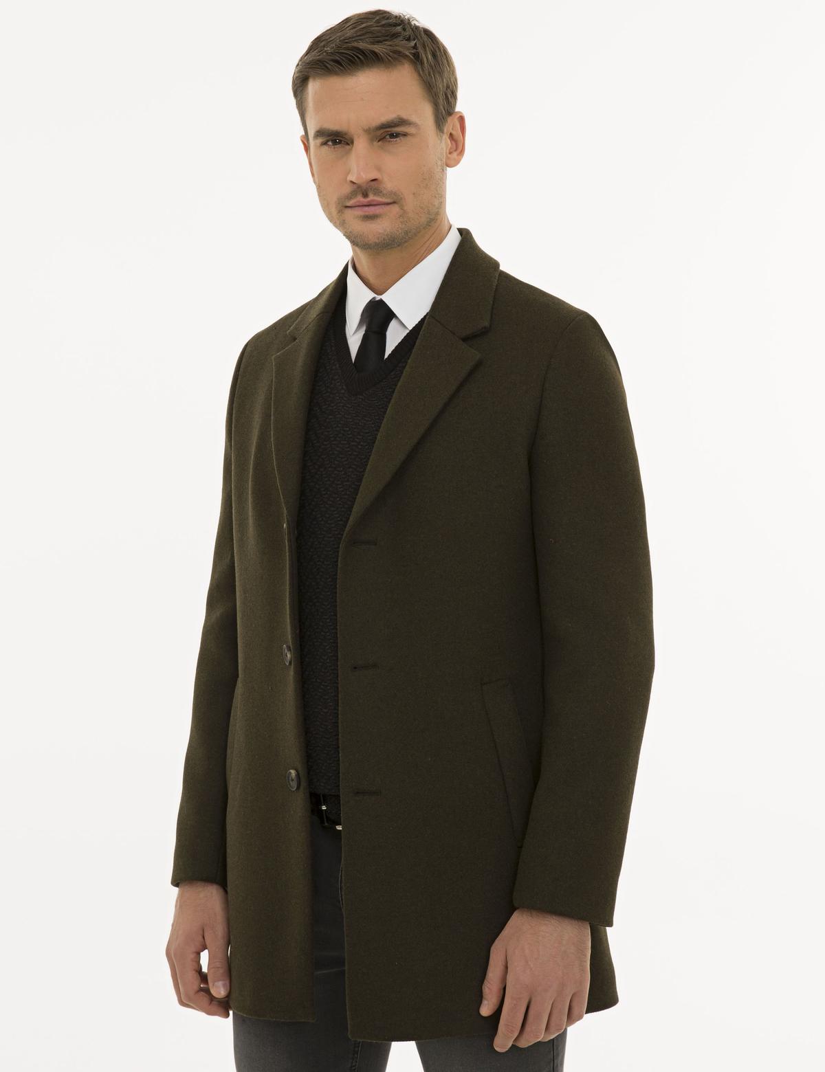 Haki Ex. Slim Fit Kaşe Kaban - 50230243025