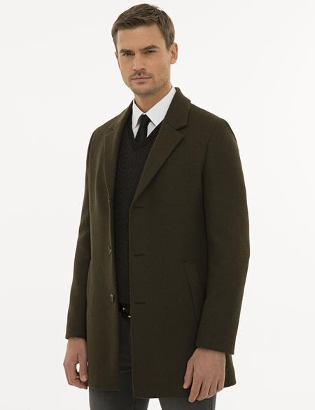 Haki Ex. Slim Fit Kaşe Kaban - 50230243025