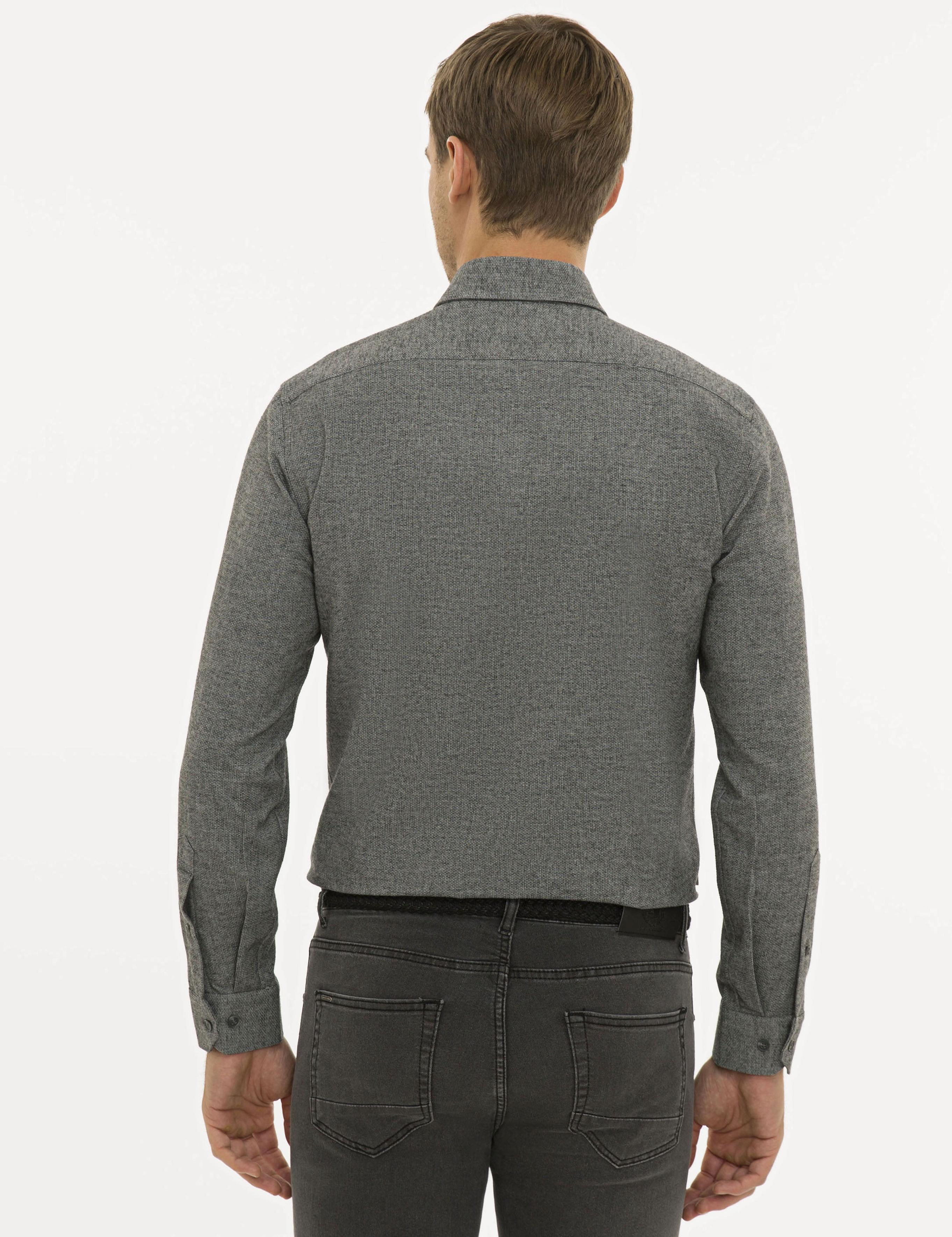 Gri Slim Fit Uzun Kollu Gömlek