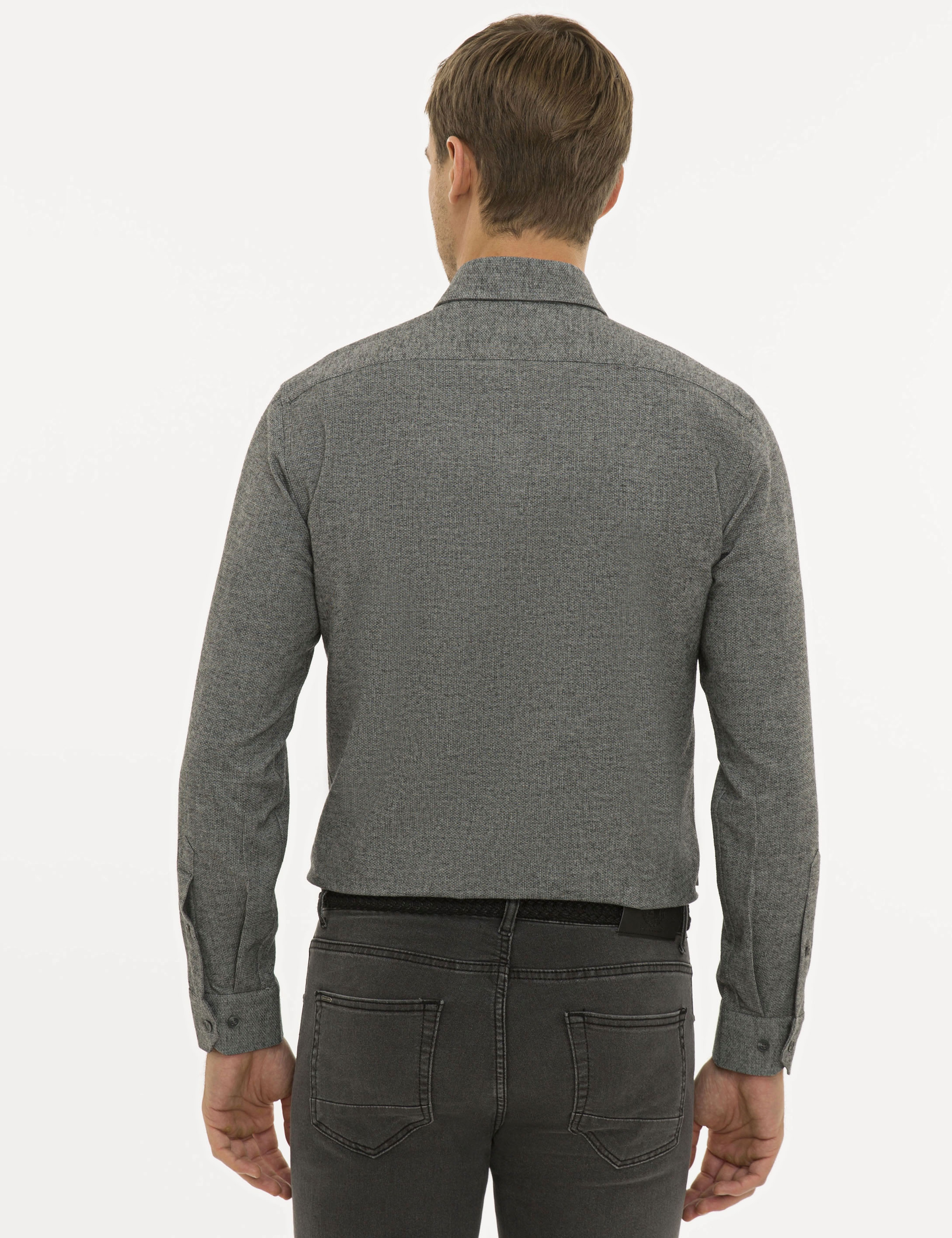 Gri Slim Fit Uzun Kollu Gömlek - Image 3