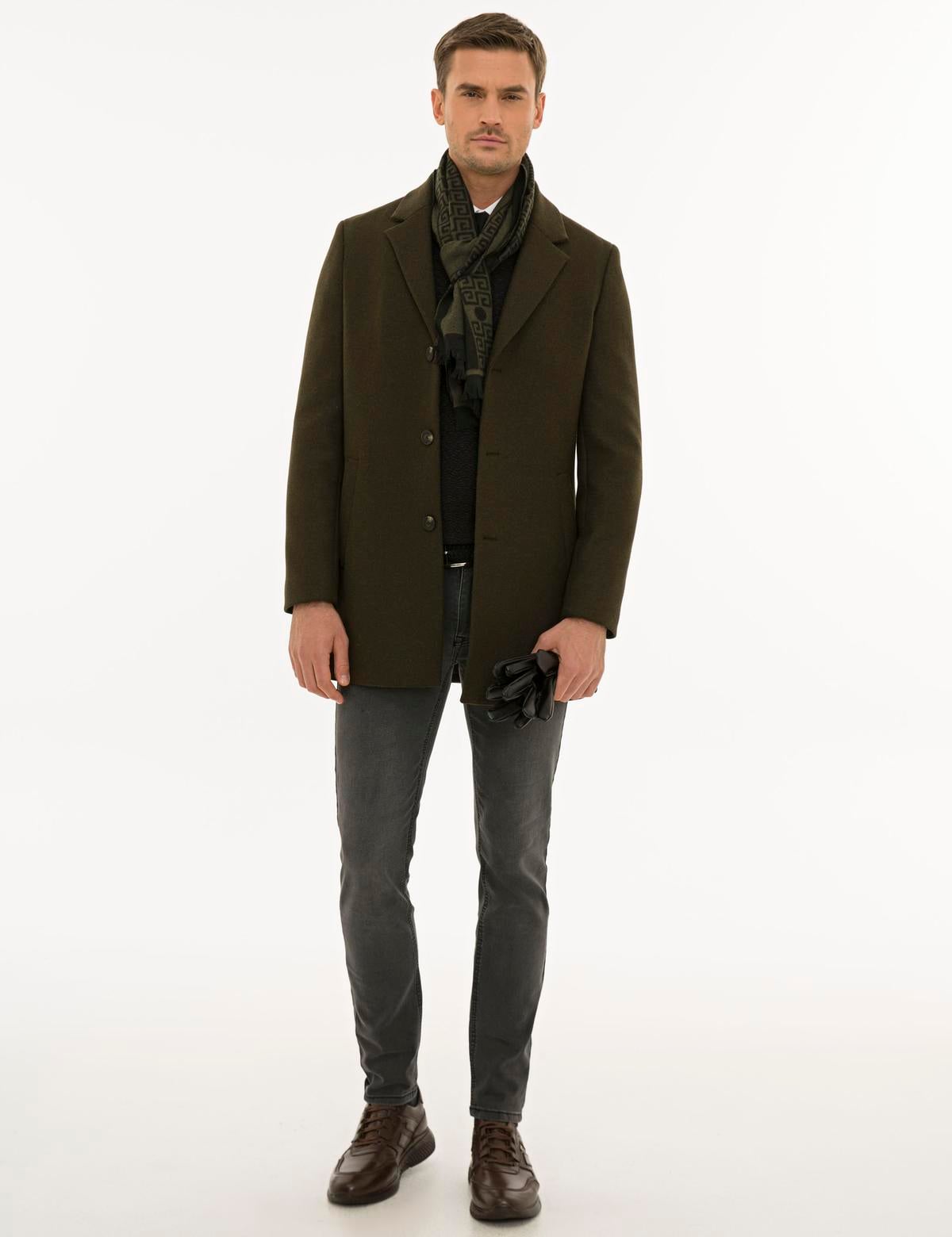 Haki Ex. Slim Fit Kaşe Kaban - 50230243025