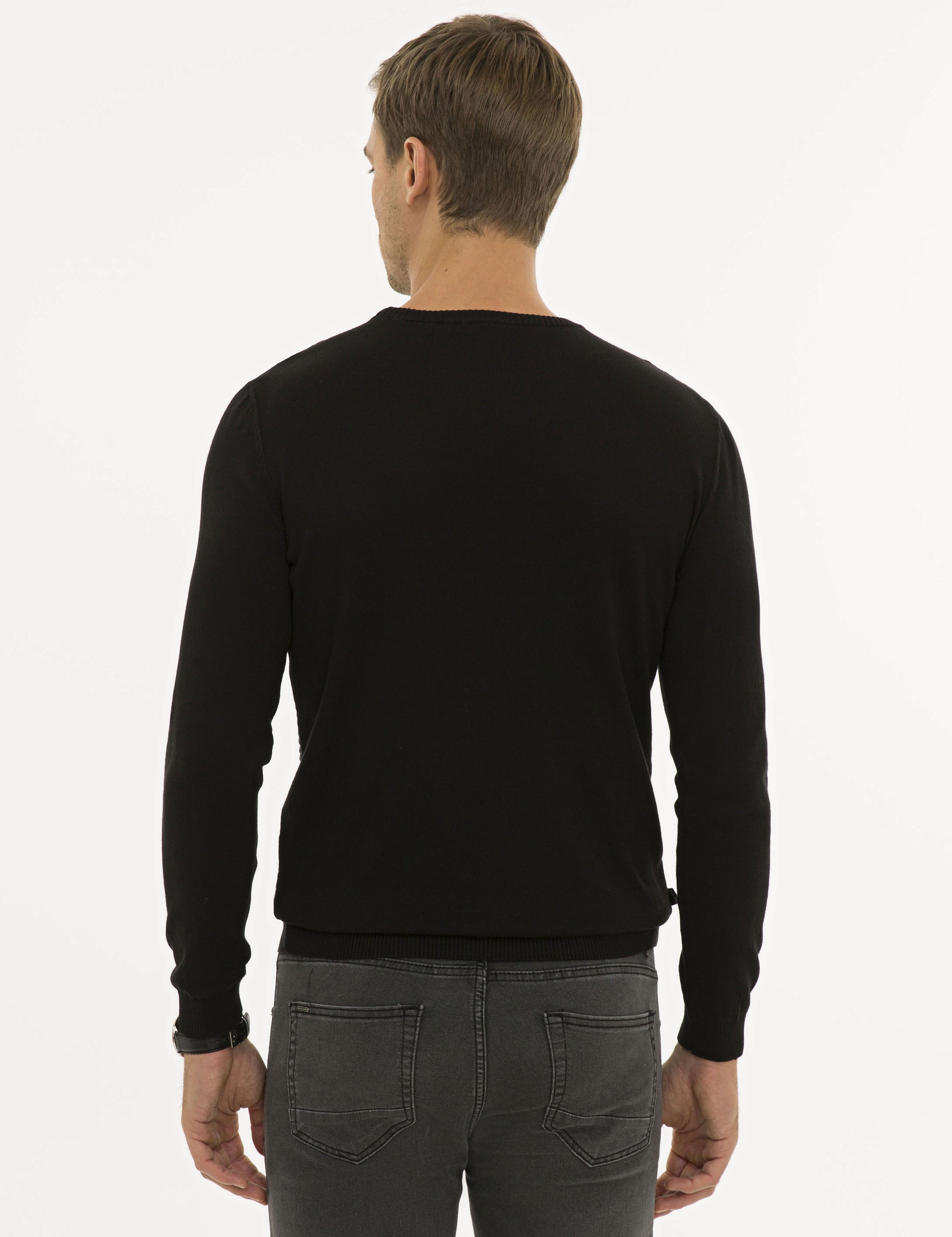 Siyah Slim Fit Bisiklet Yaka Triko Kazak