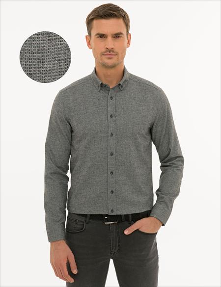Gri Slim Fit Uzun Kollu Gömlek - 50227733024