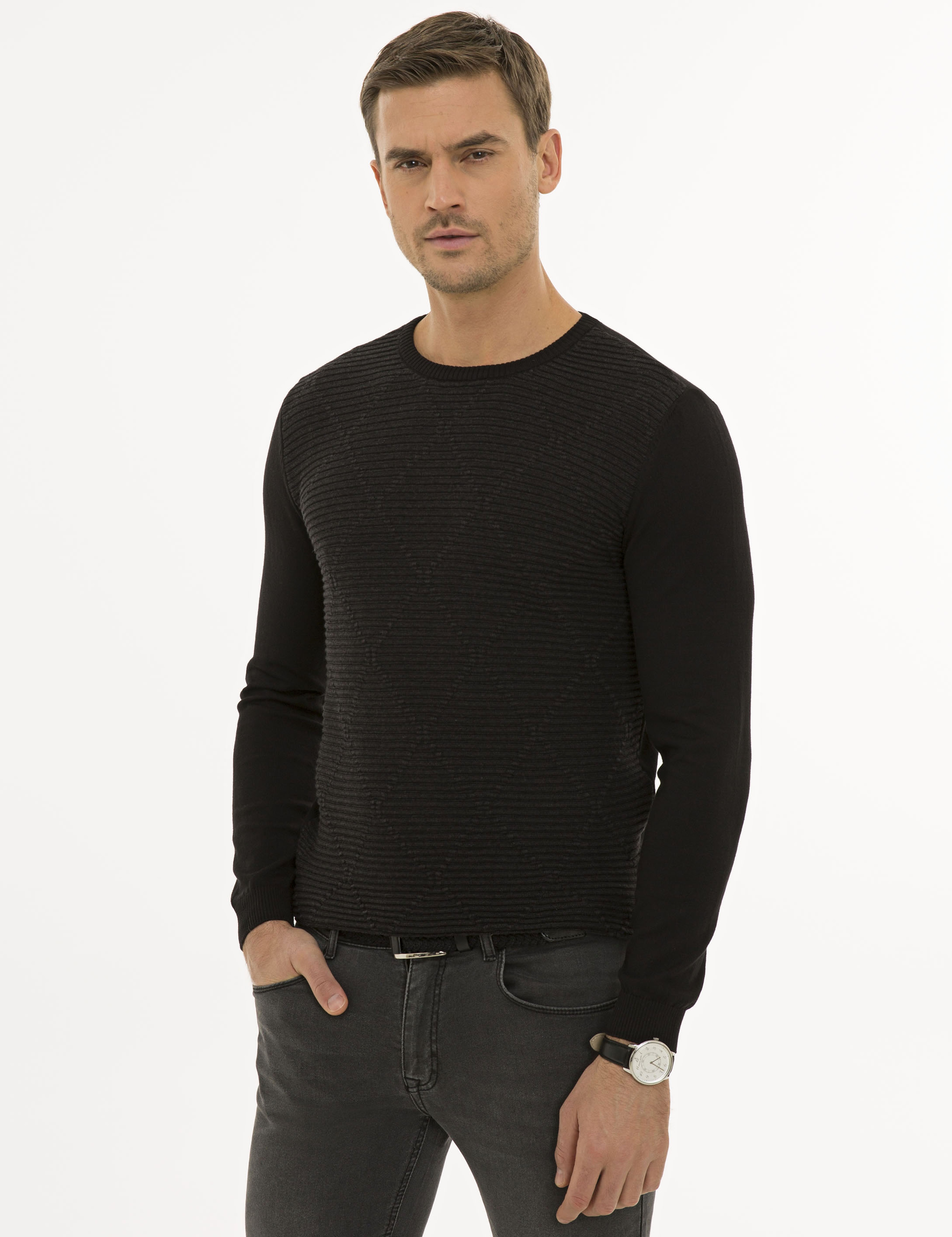 Siyah Slim Fit Kazak - Image 3