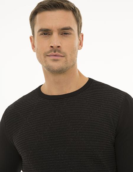 Siyah Slim Fit Bisiklet Yaka Triko Kazak - 50233716018