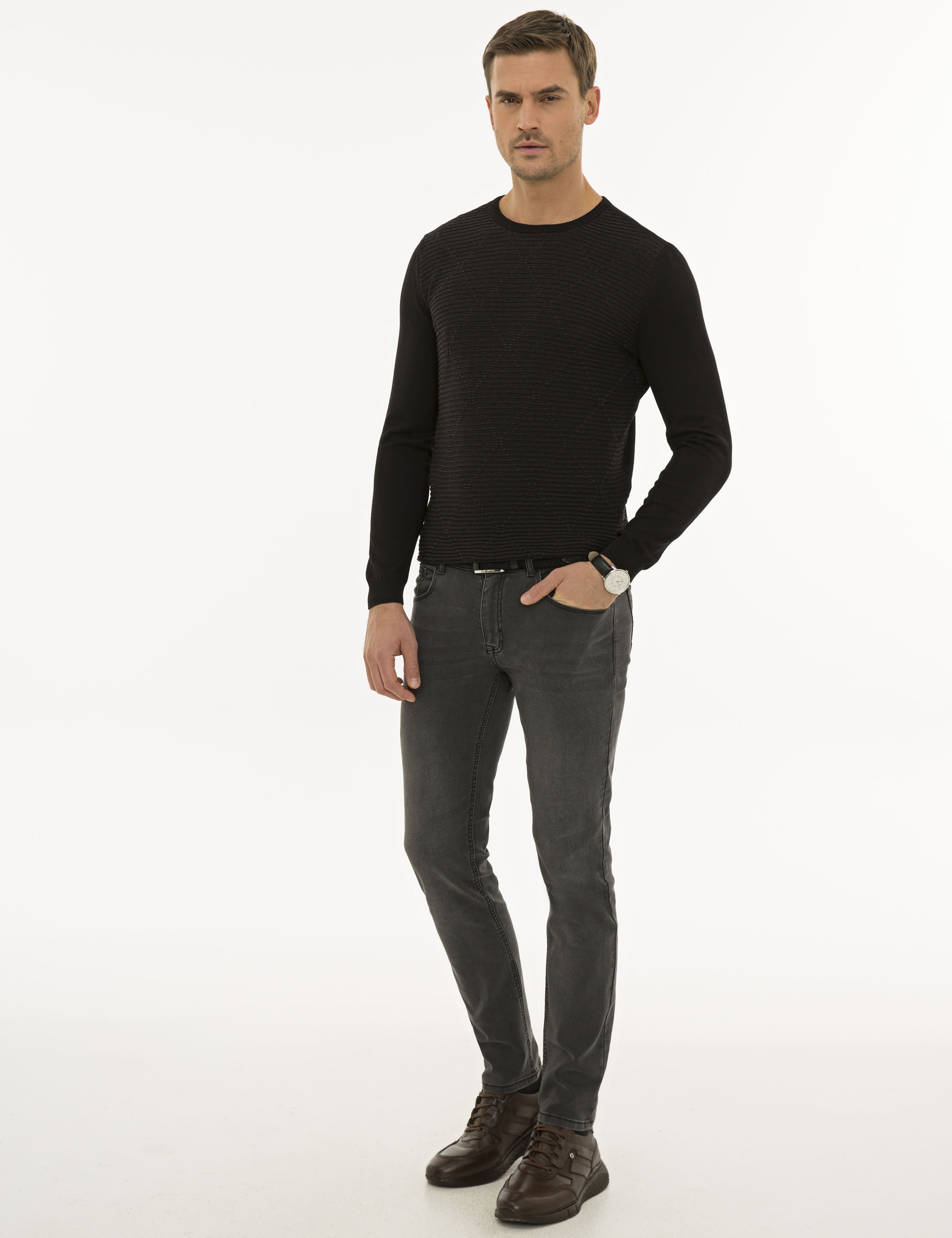 Siyah Slim Fit Kazak - Image 5