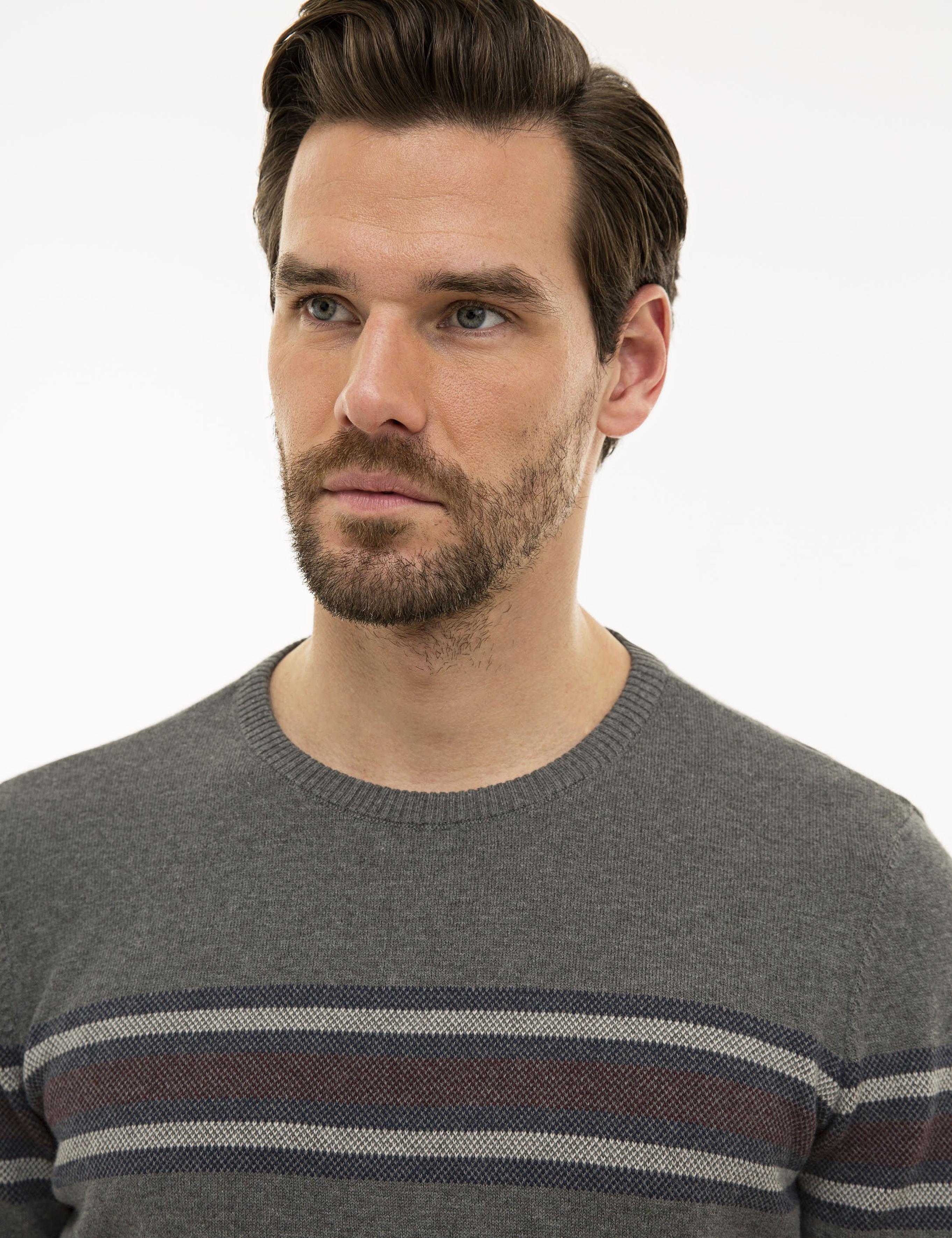 Gri Melanj Slim Fit Triko Kazak