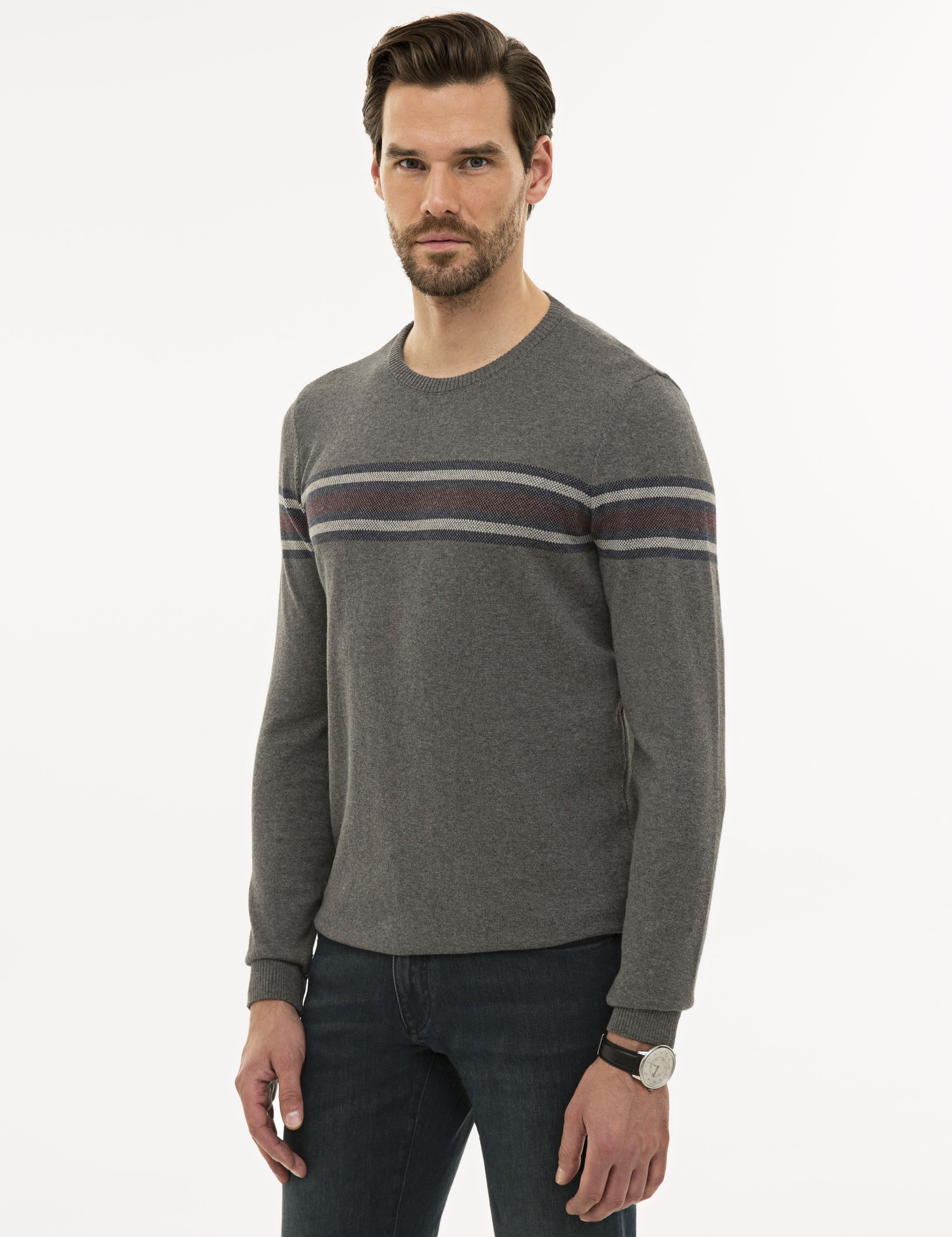 Gri Melanj Slim Fit Triko Kazak - Image 3