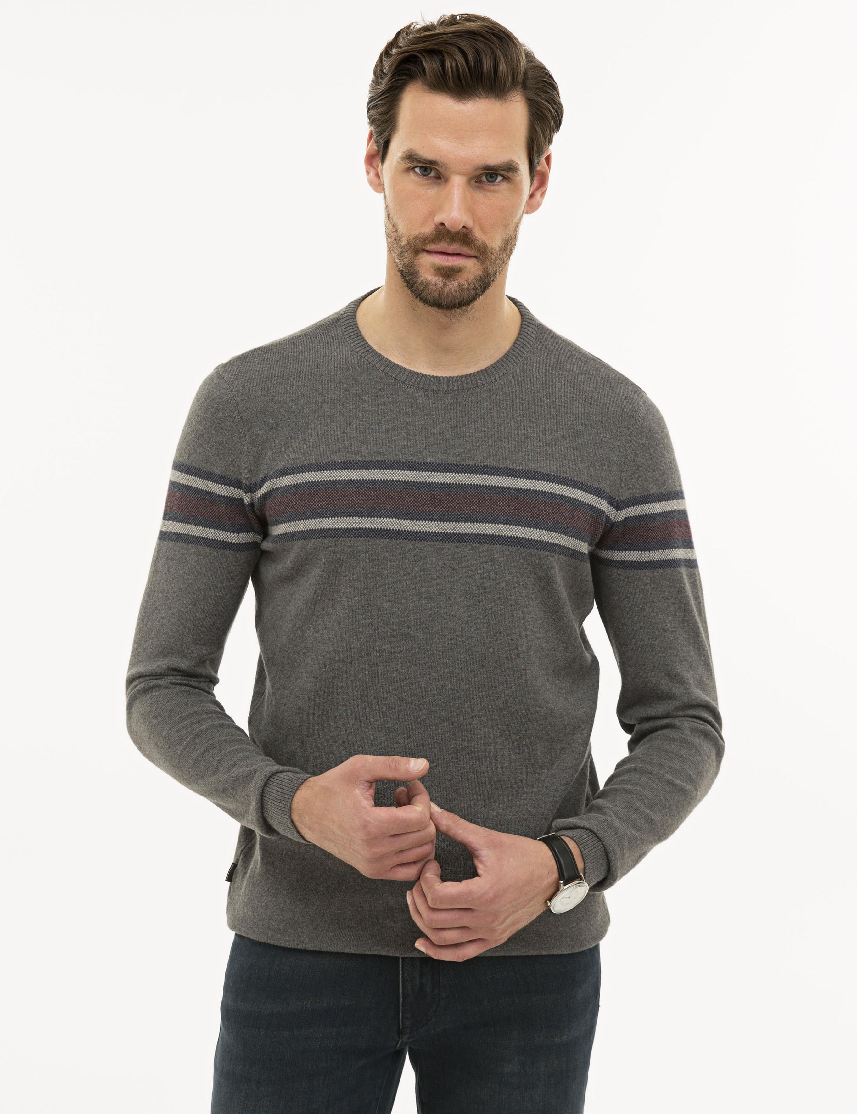 Gri Melanj Slim Fit Triko Kazak