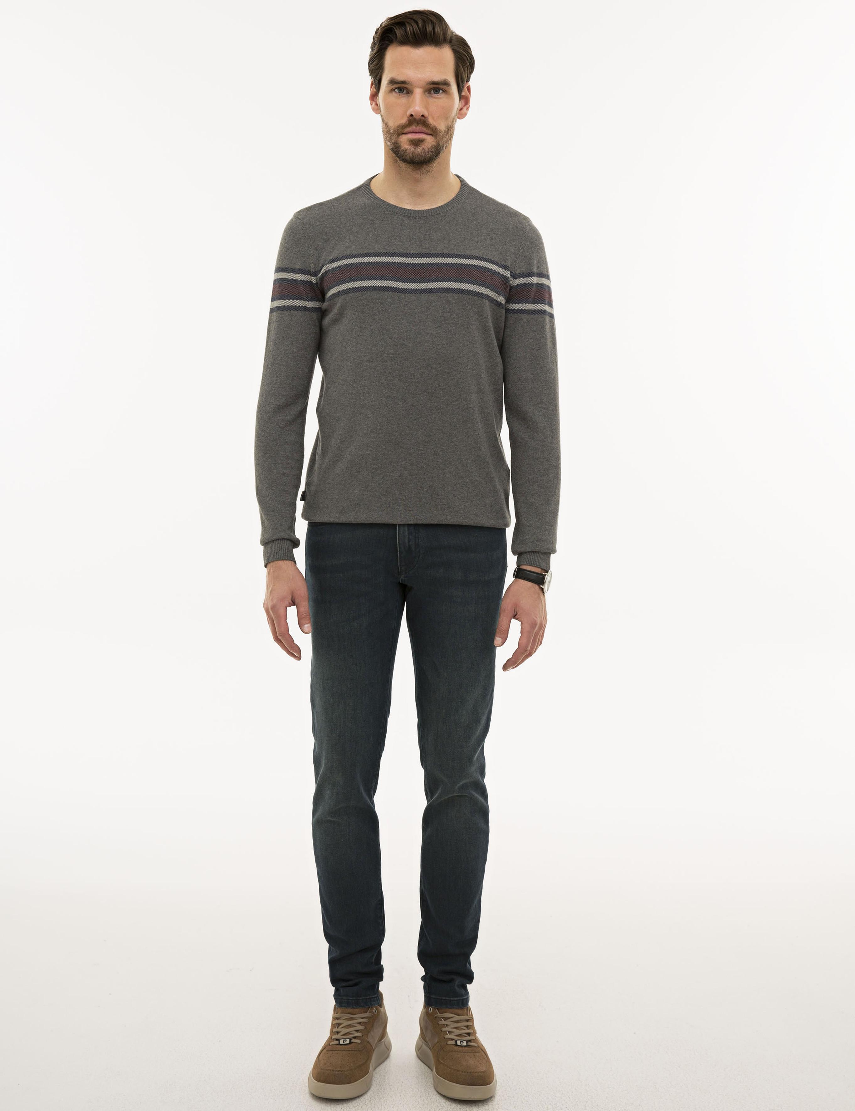 Gri Melanj Slim Fit Triko Kazak