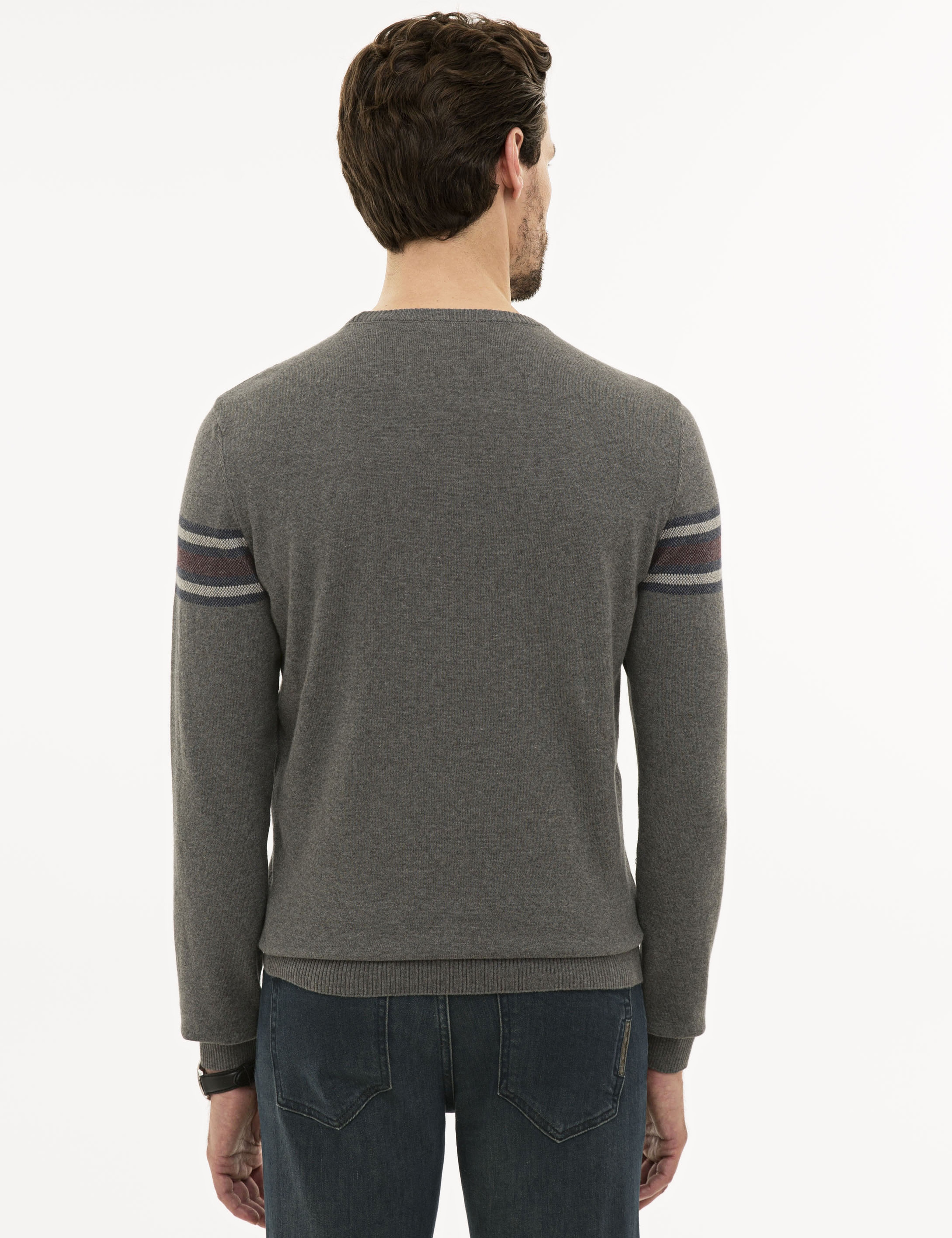 Gri Melanj Slim Fit Triko Kazak - Image 4
