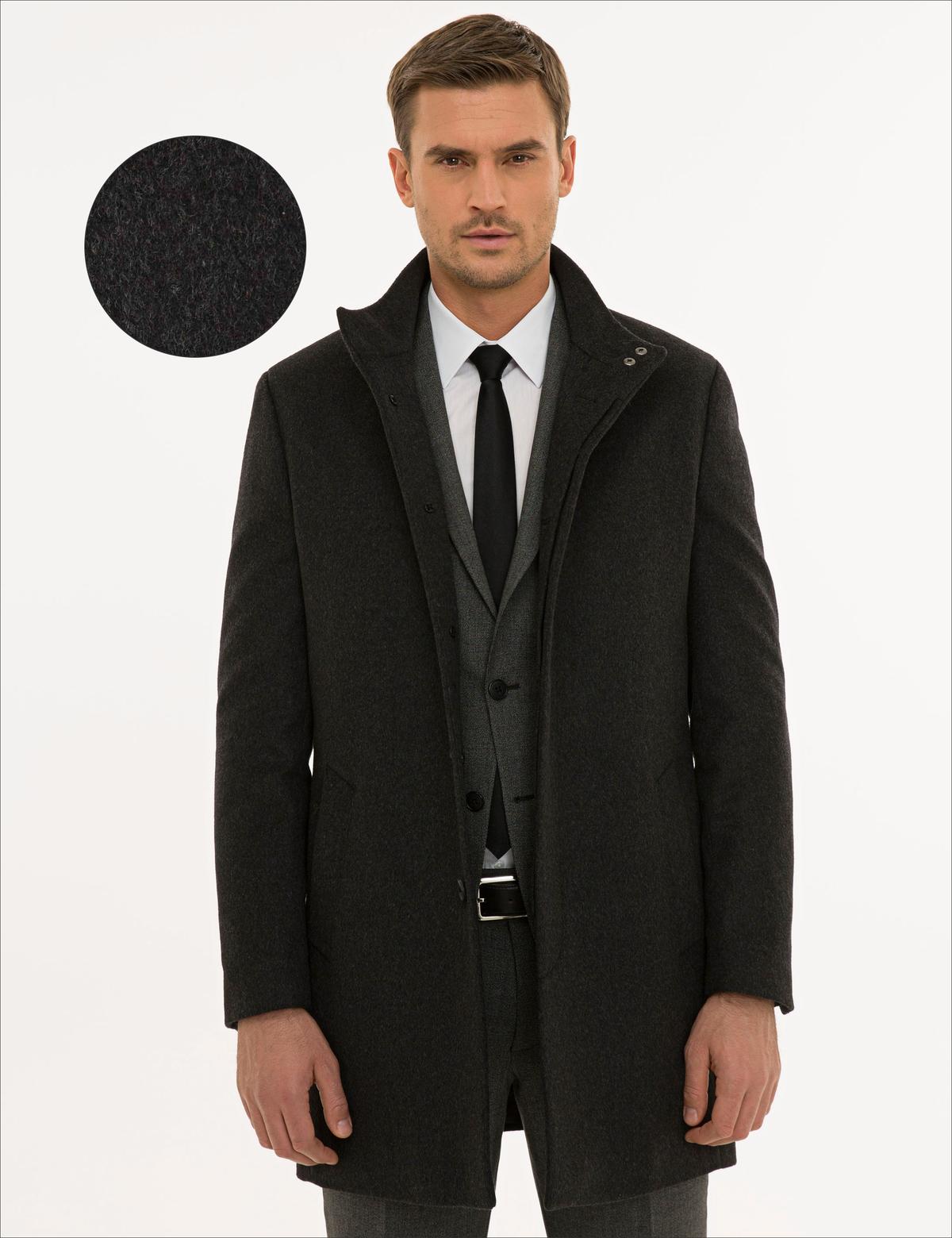 Antrasit Slim Fit Palto