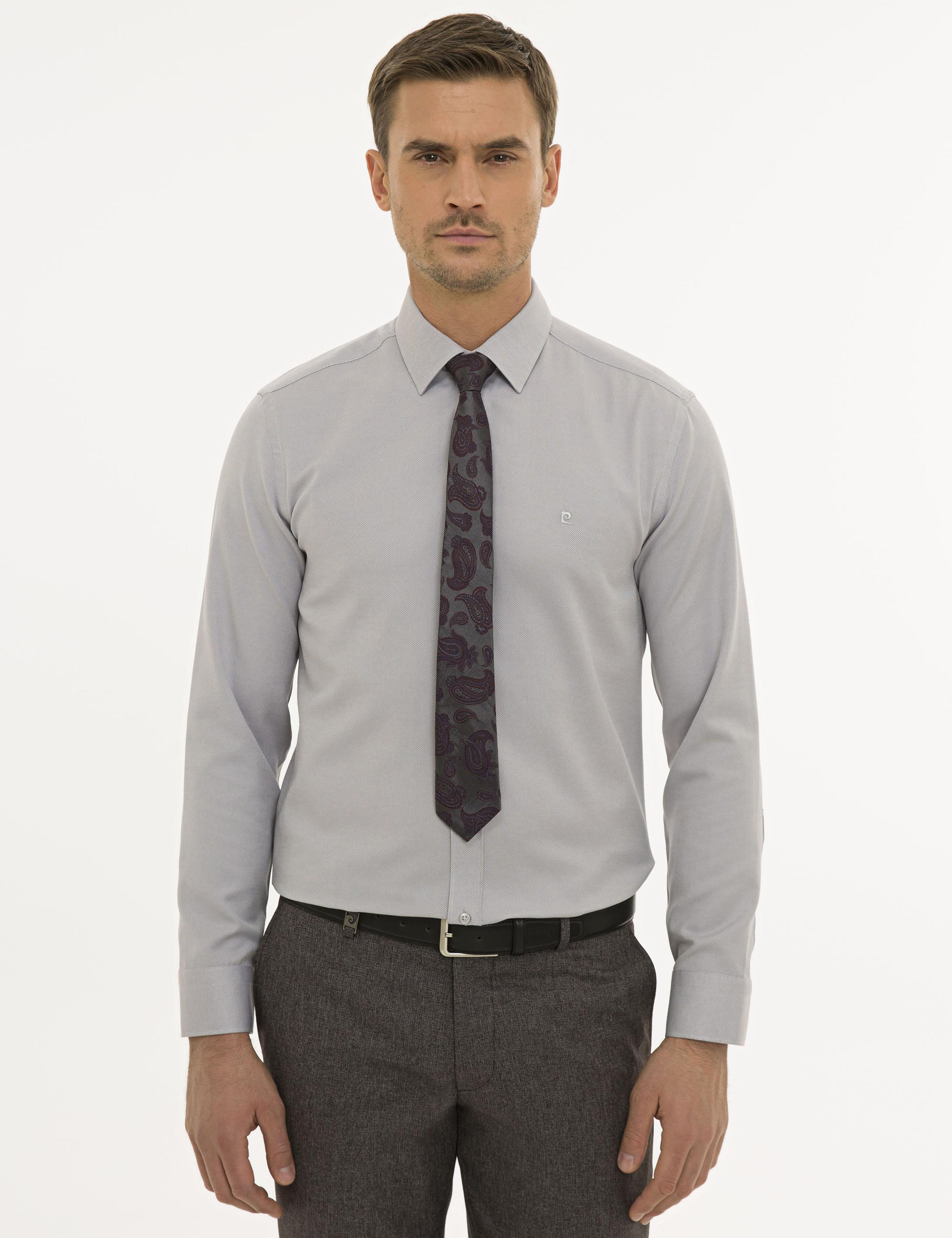 Gri Slim Fit Oxford Gömlek