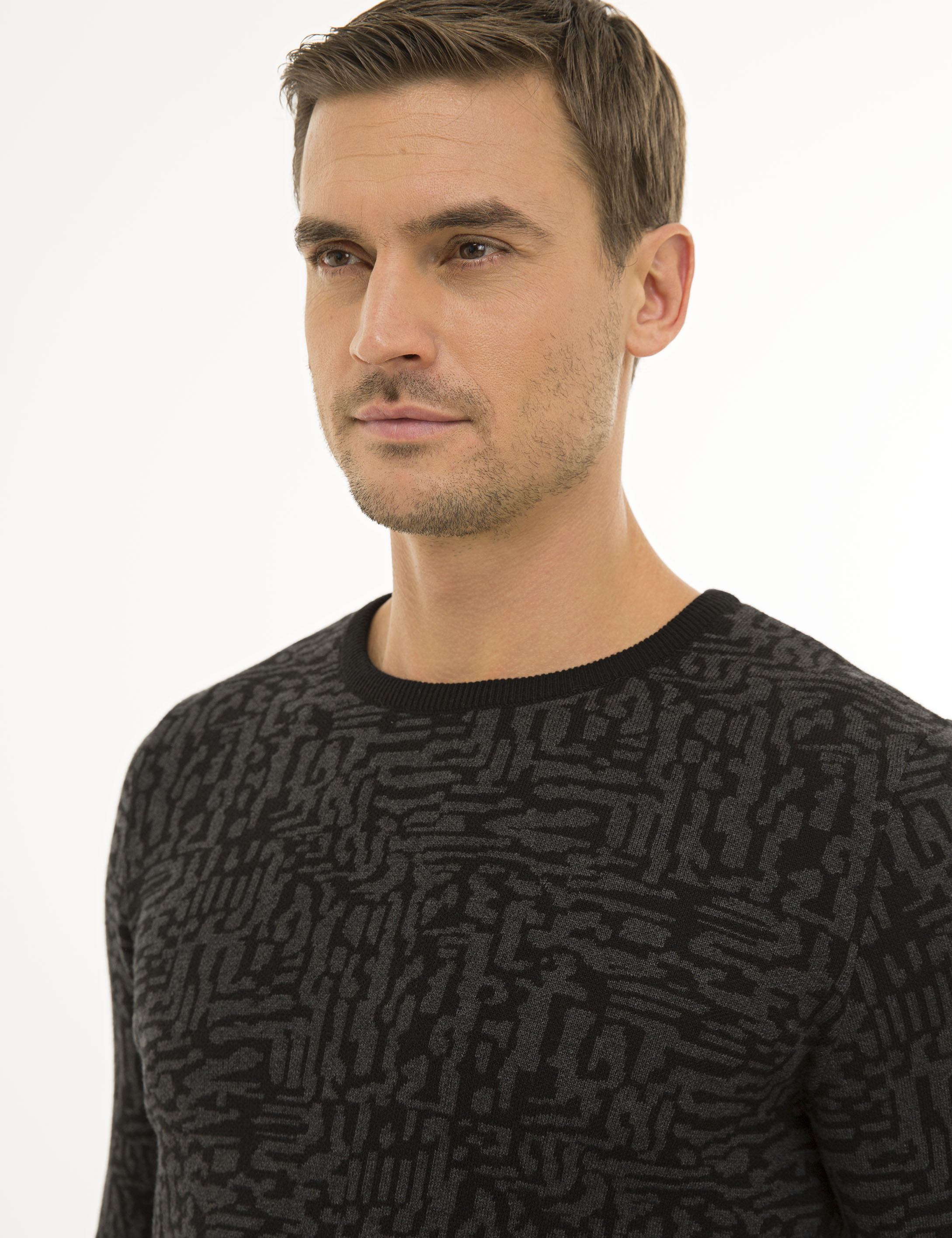 Siyah Slim Fit Triko Kazak - Image 2