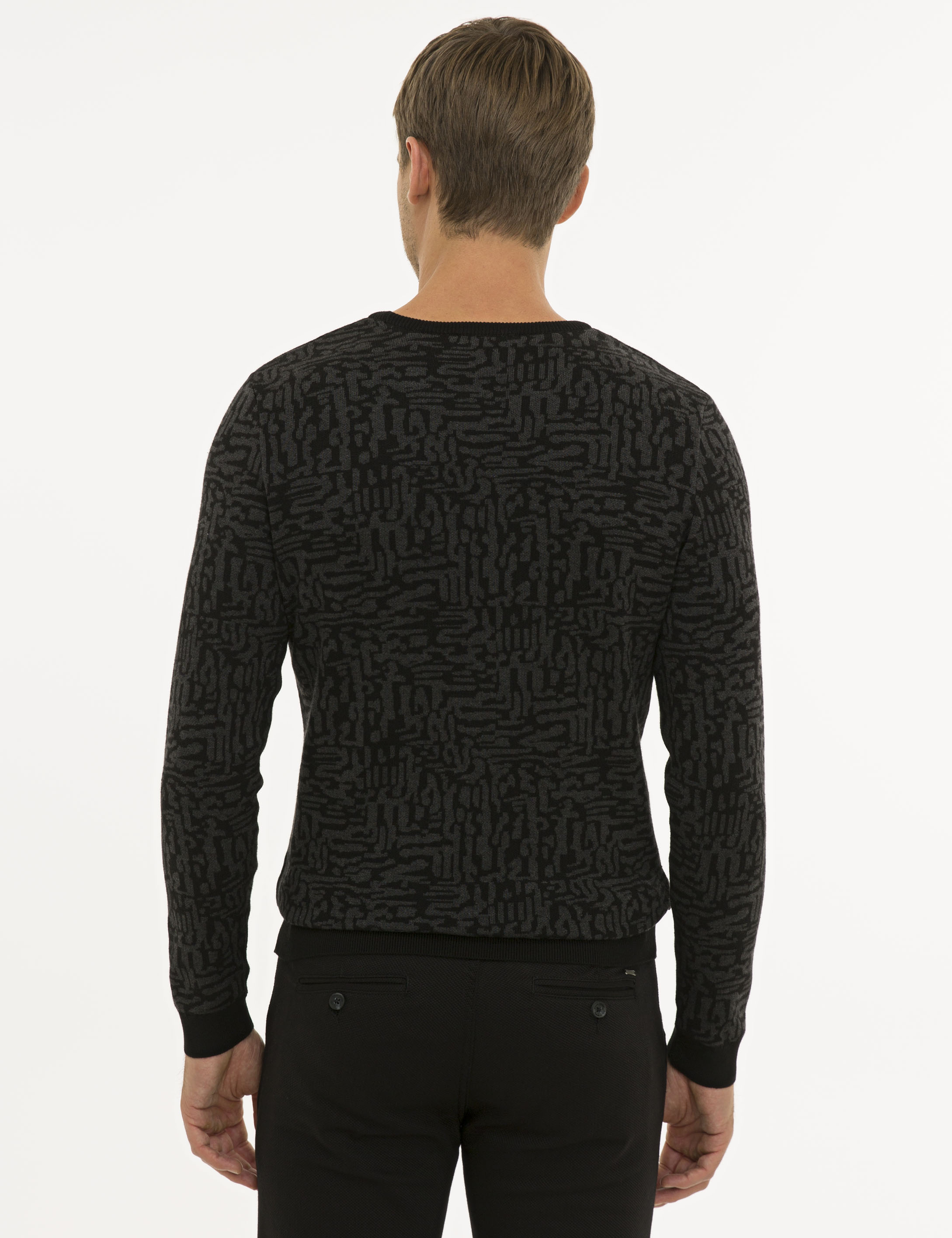 Siyah Slim Fit Triko Kazak - Image 4