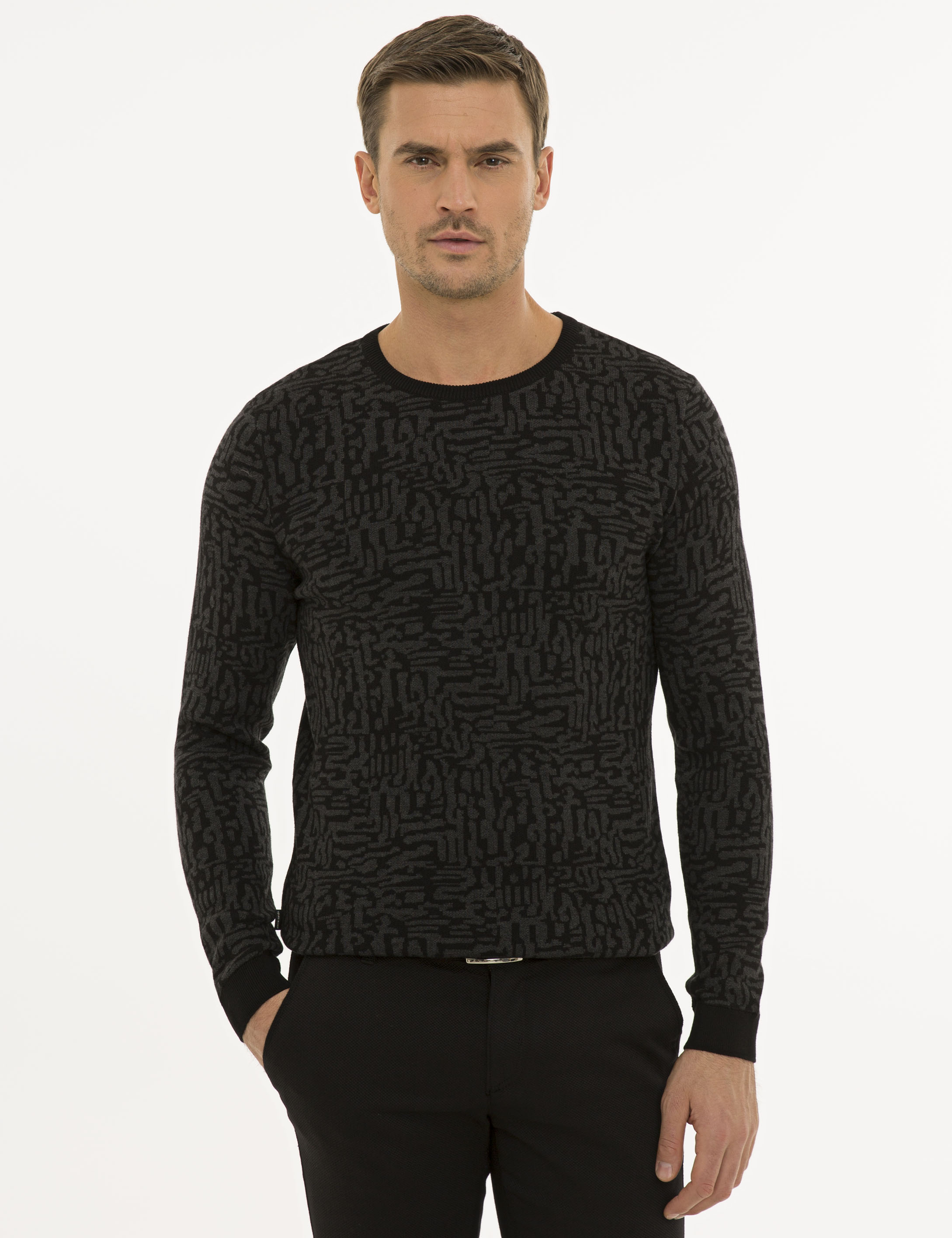 Siyah Slim Fit Triko Kazak - Image 1