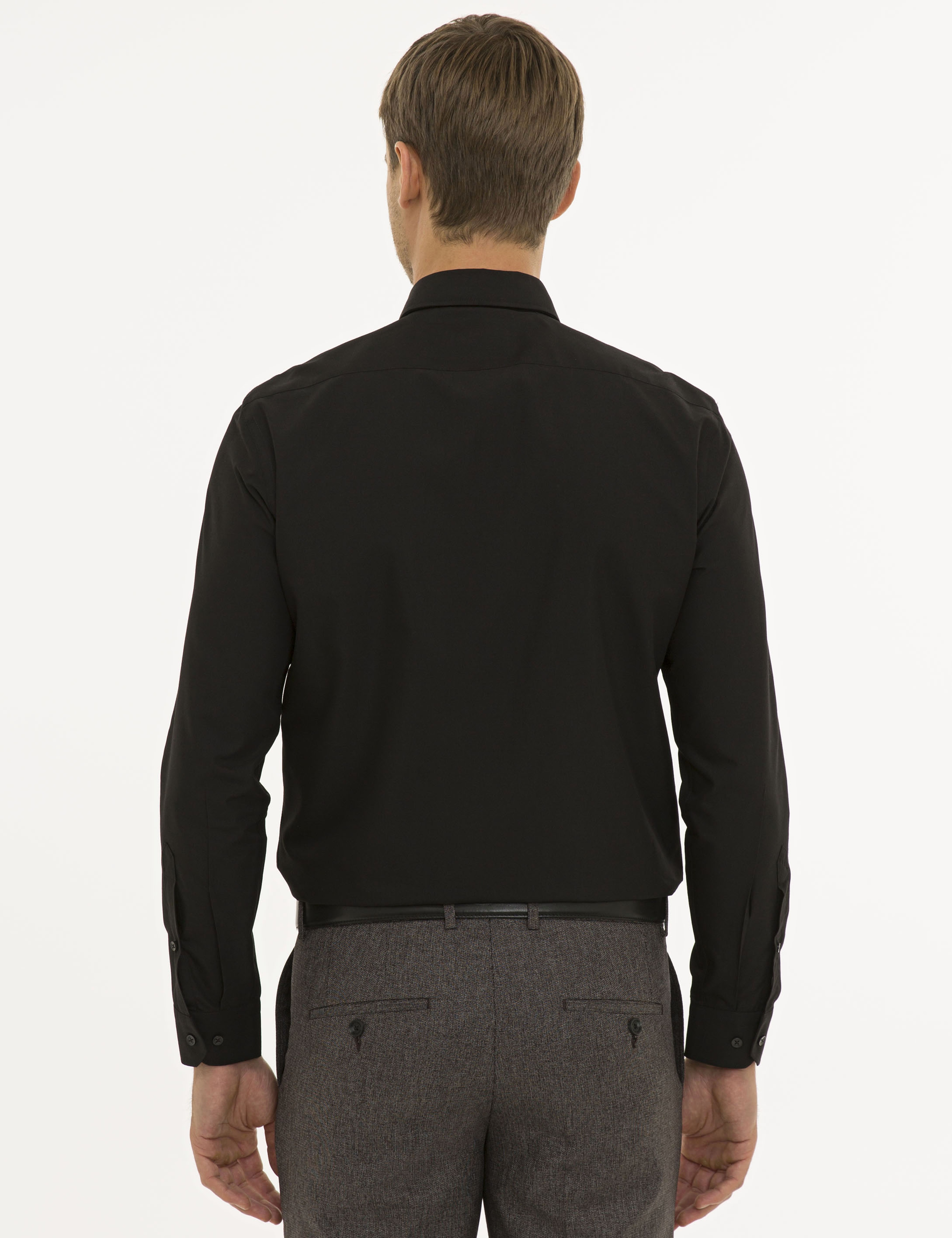 Siyah Slim Fit Basic Gömlek - Image 3