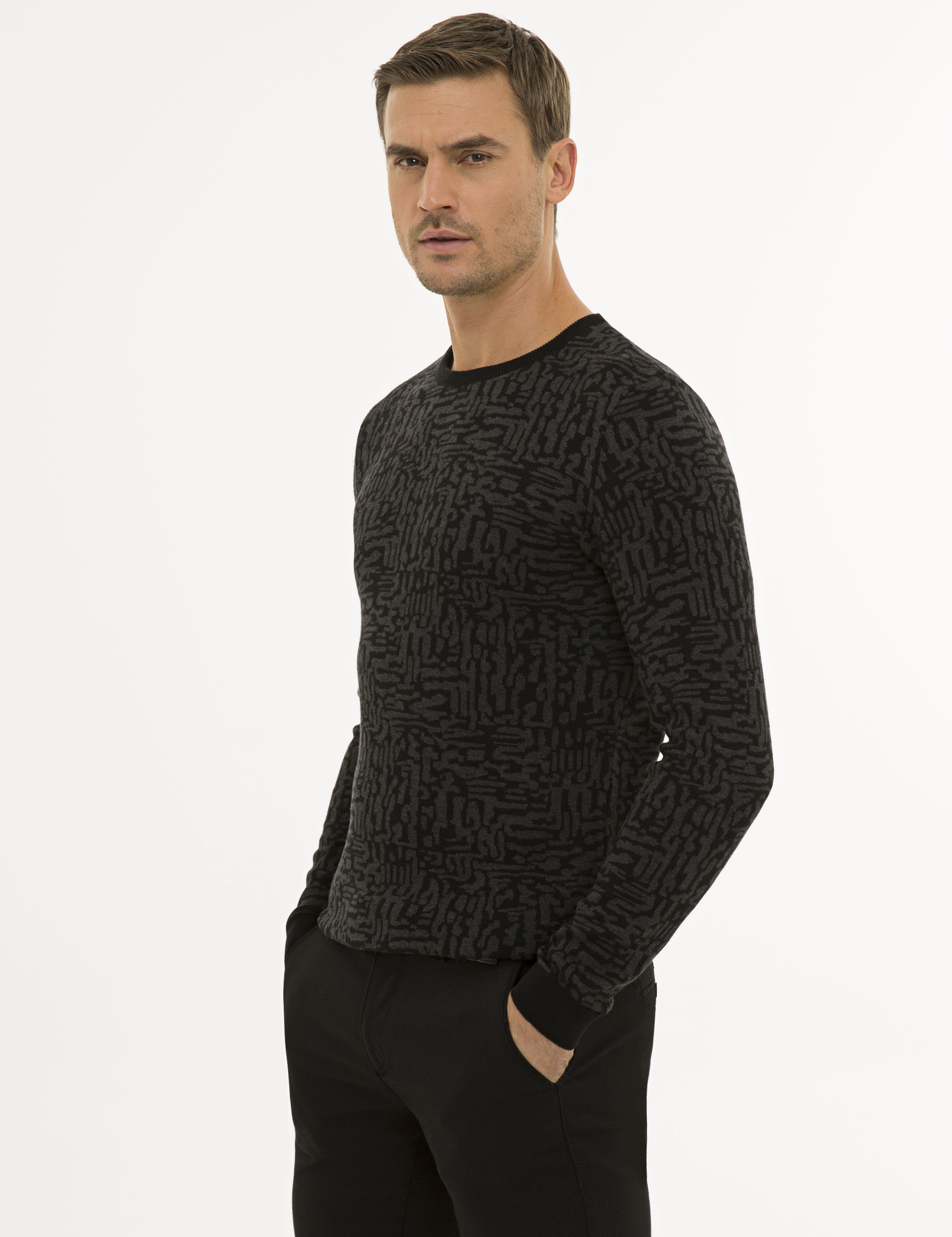 Siyah Slim Fit Triko Kazak - Image 3