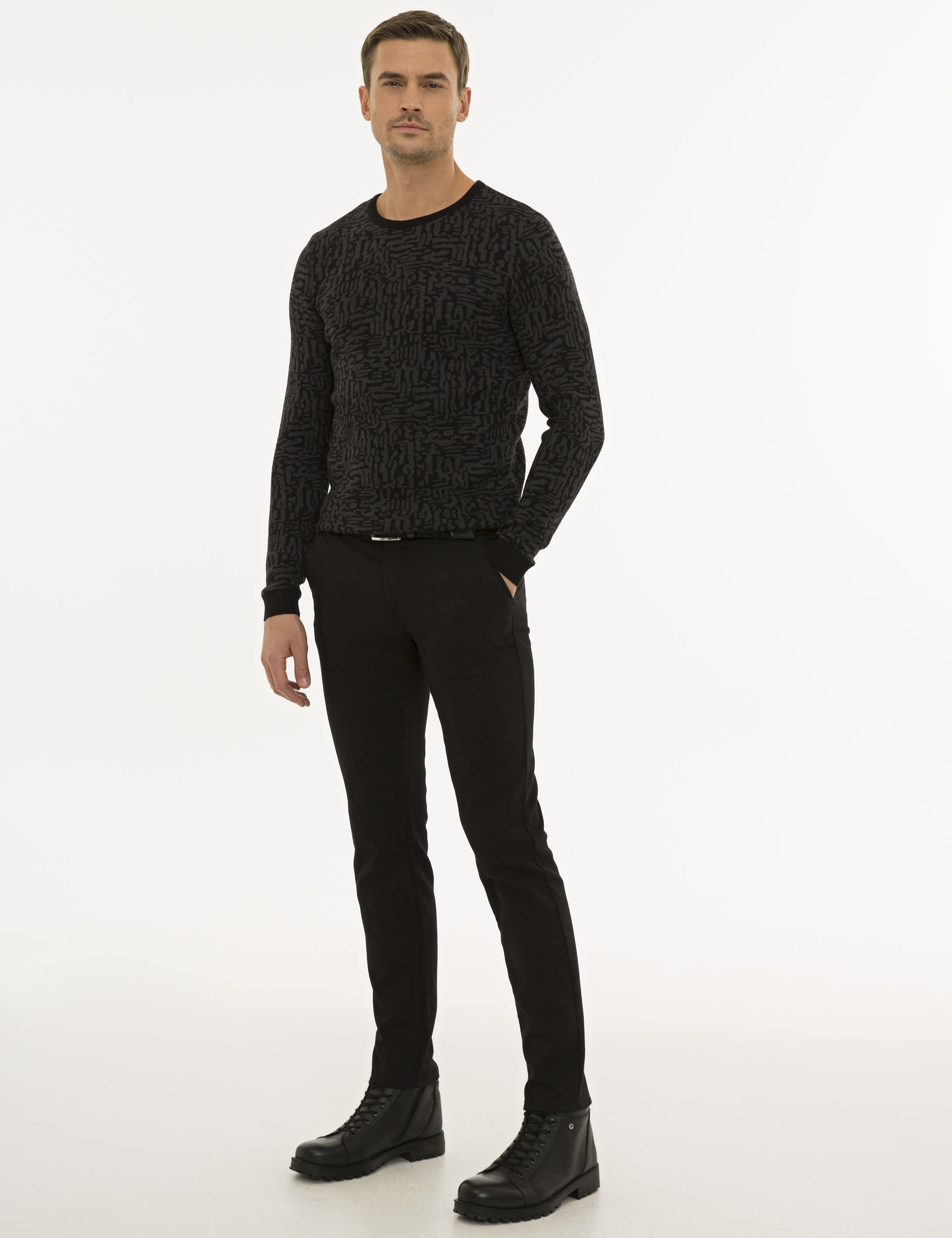 Siyah Slim Fit Triko Kazak