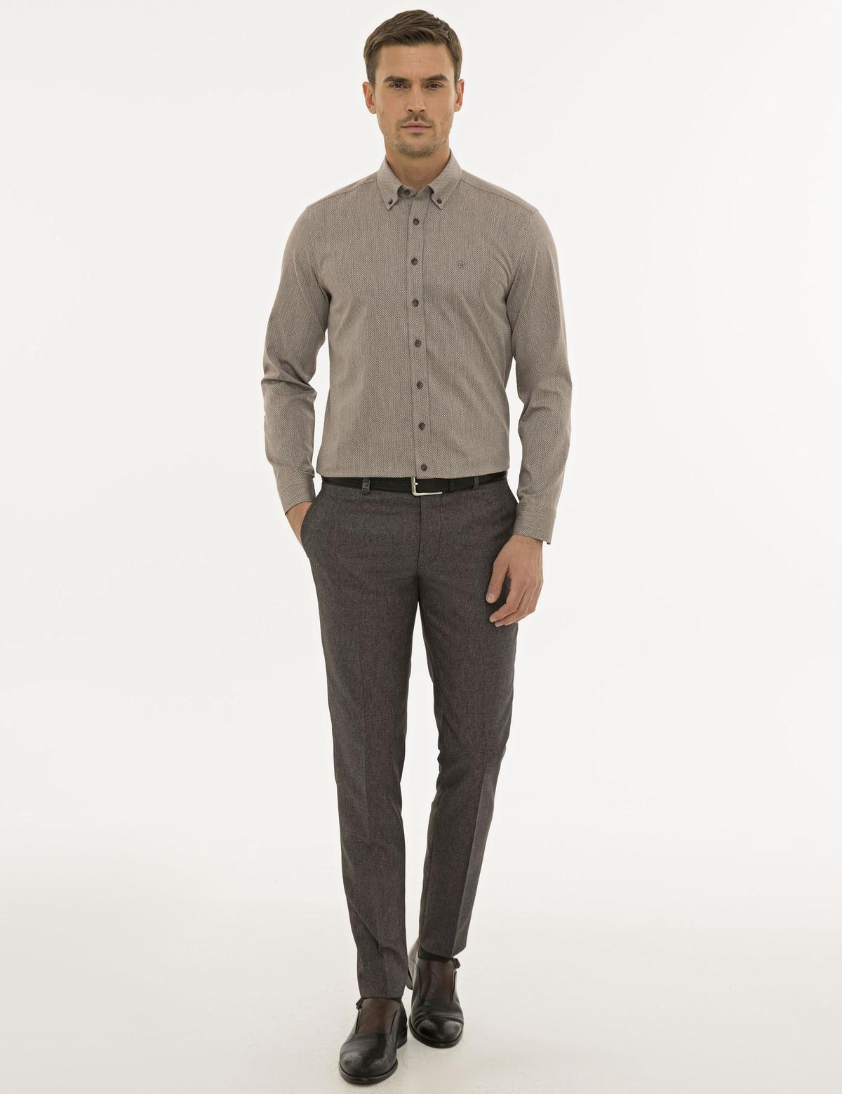 Açık Kahverengi Slim Fit Gömlek - 50233468001