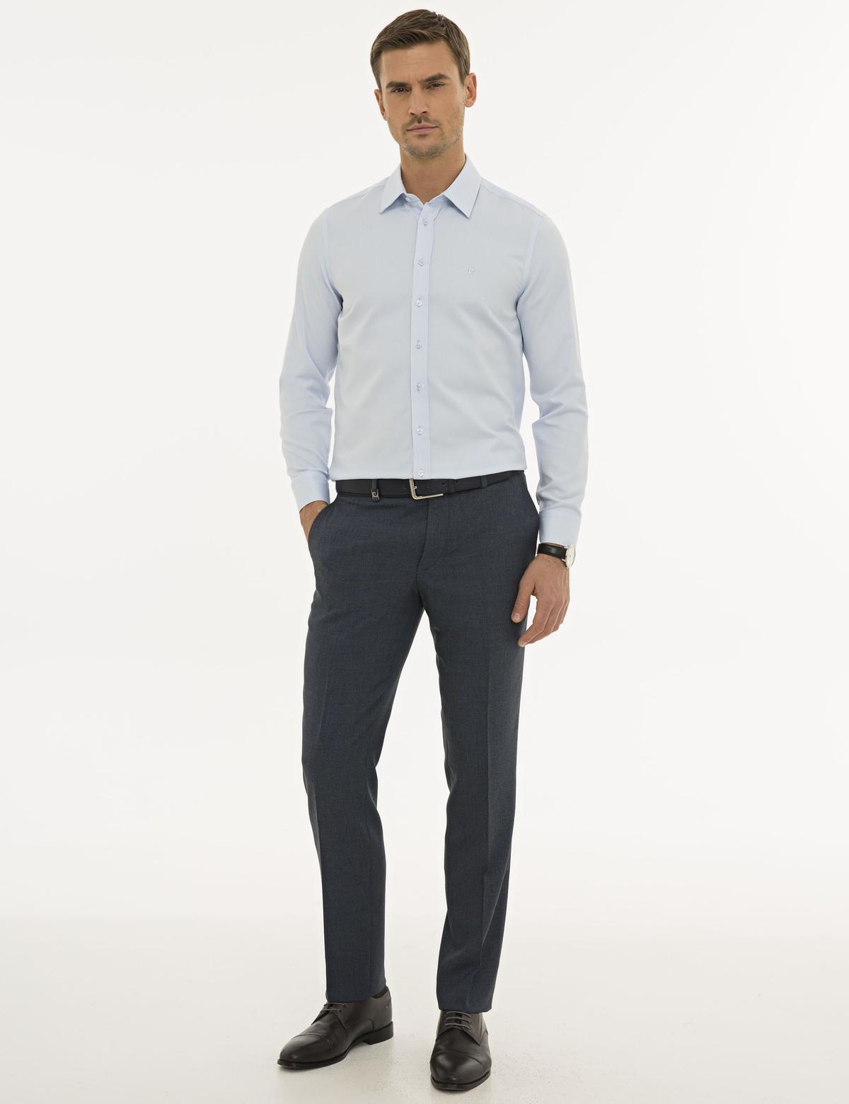 Açık Mavi Slim Fit Armürlü Gömlek - 50233531005