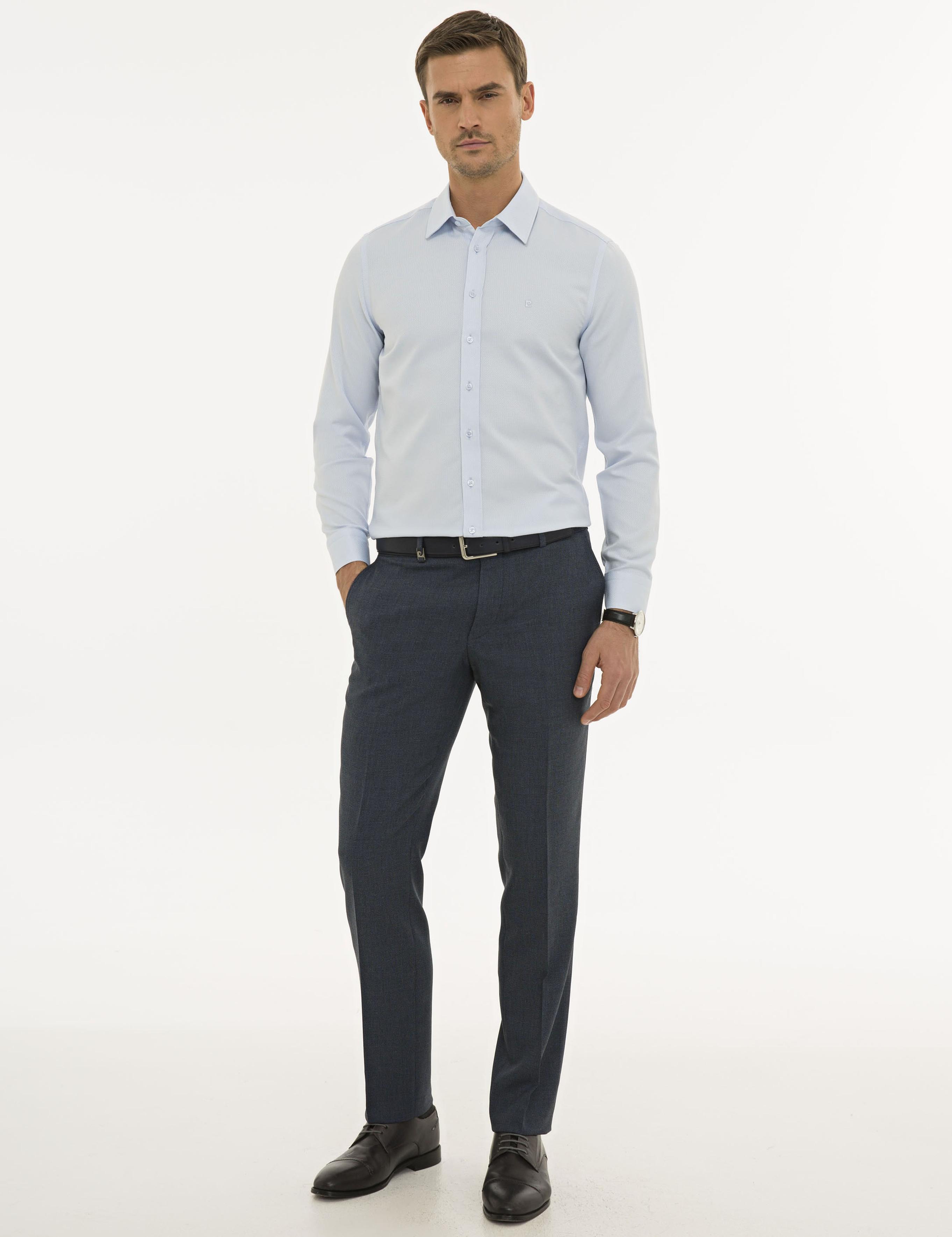 Açık Mavi Slim Fit Armürlü Gömlek