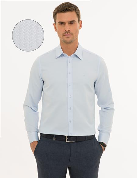 Açık Mavi Slim Fit Armürlü Gömlek - 50233531005