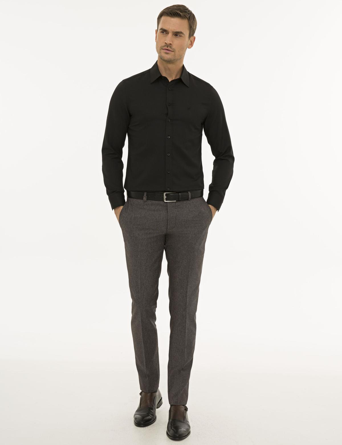 Siyah Slim Fit Armürlü Gömlek - 50233531032