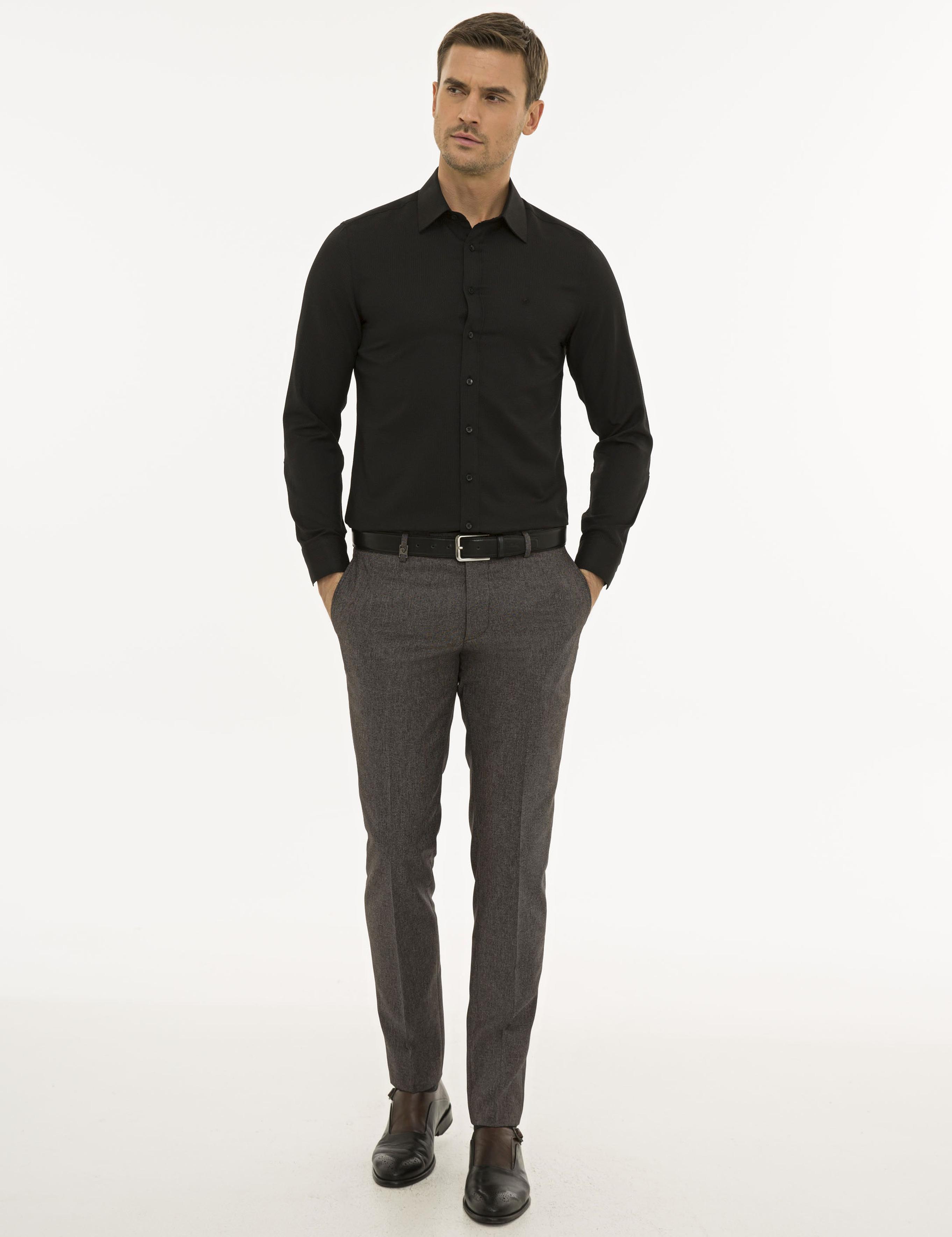 Siyah Slim Fit Armürlü Gömlek