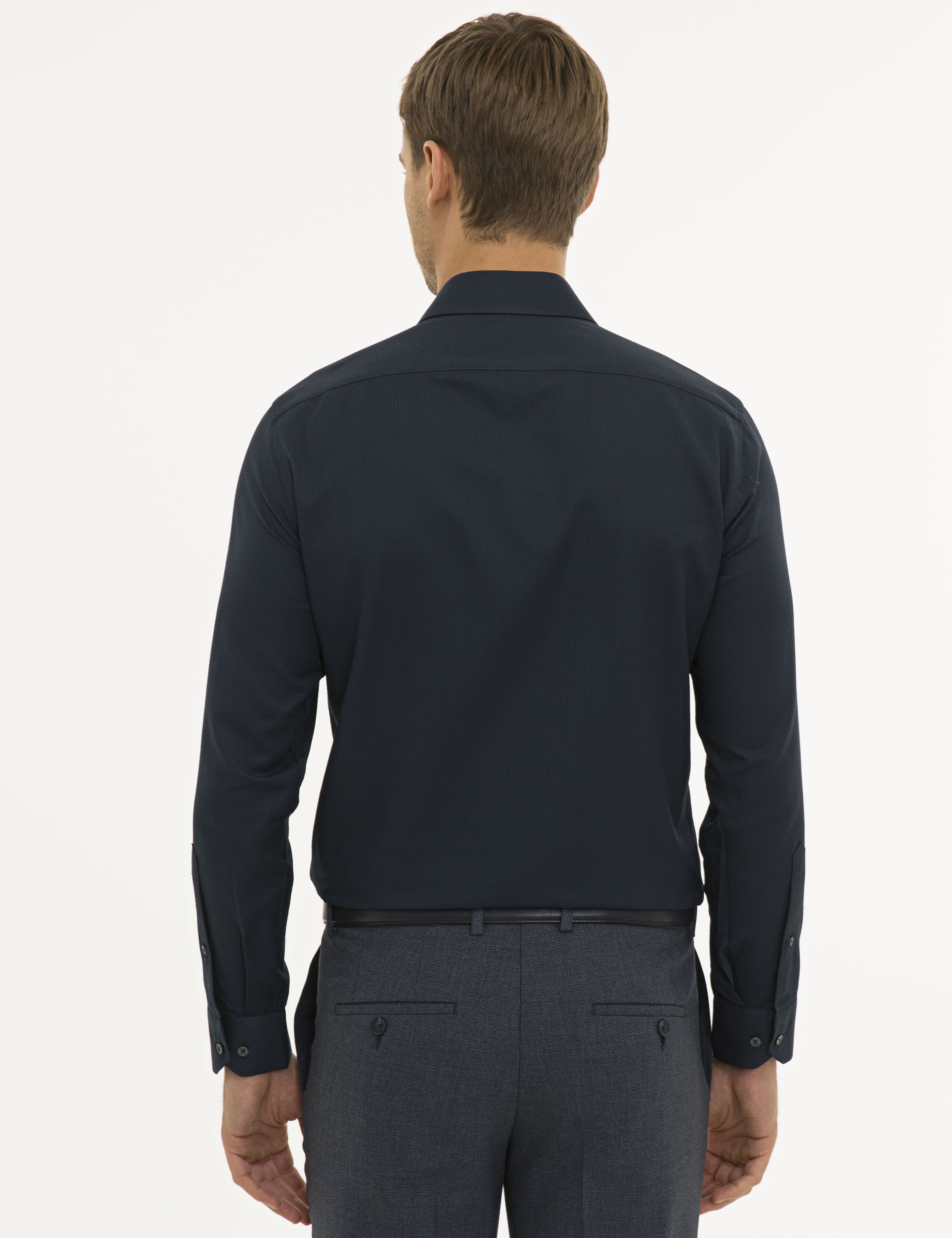 Lacivert Slim Fit Armürlü Gömlek - Image 3