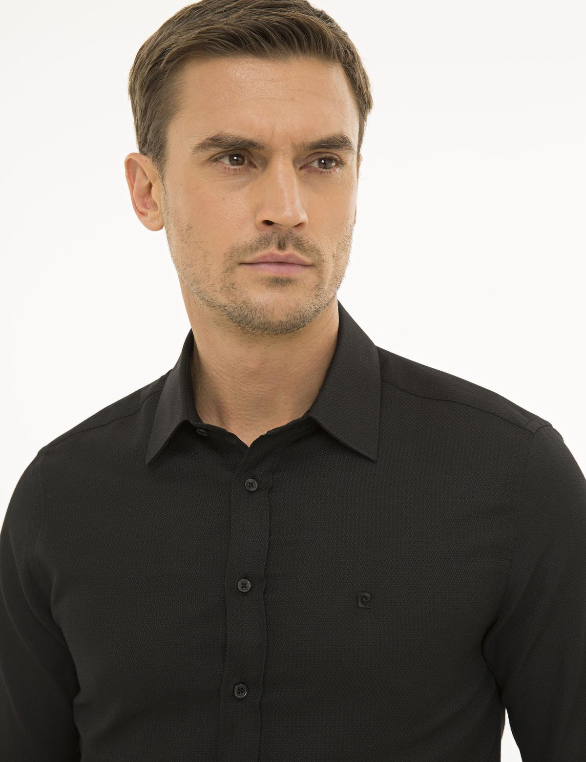 Siyah Slim Fit Armürlü Gömlek - 50233531032