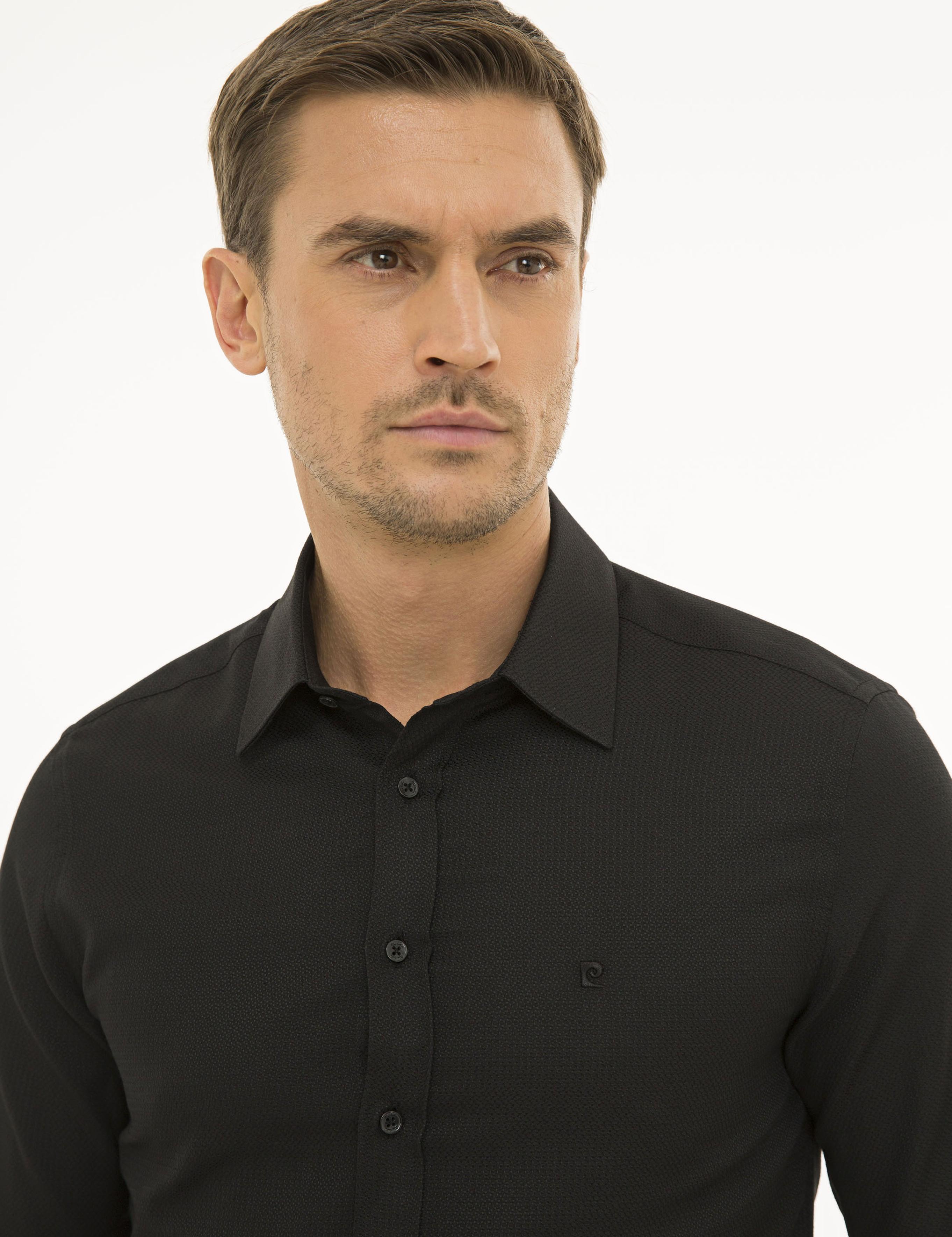 Siyah Slim Fit Armürlü Gömlek