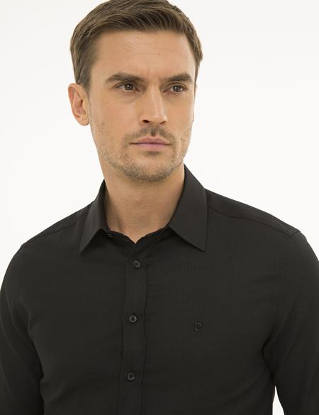 Siyah Slim Fit Armürlü Gömlek - 50233531032