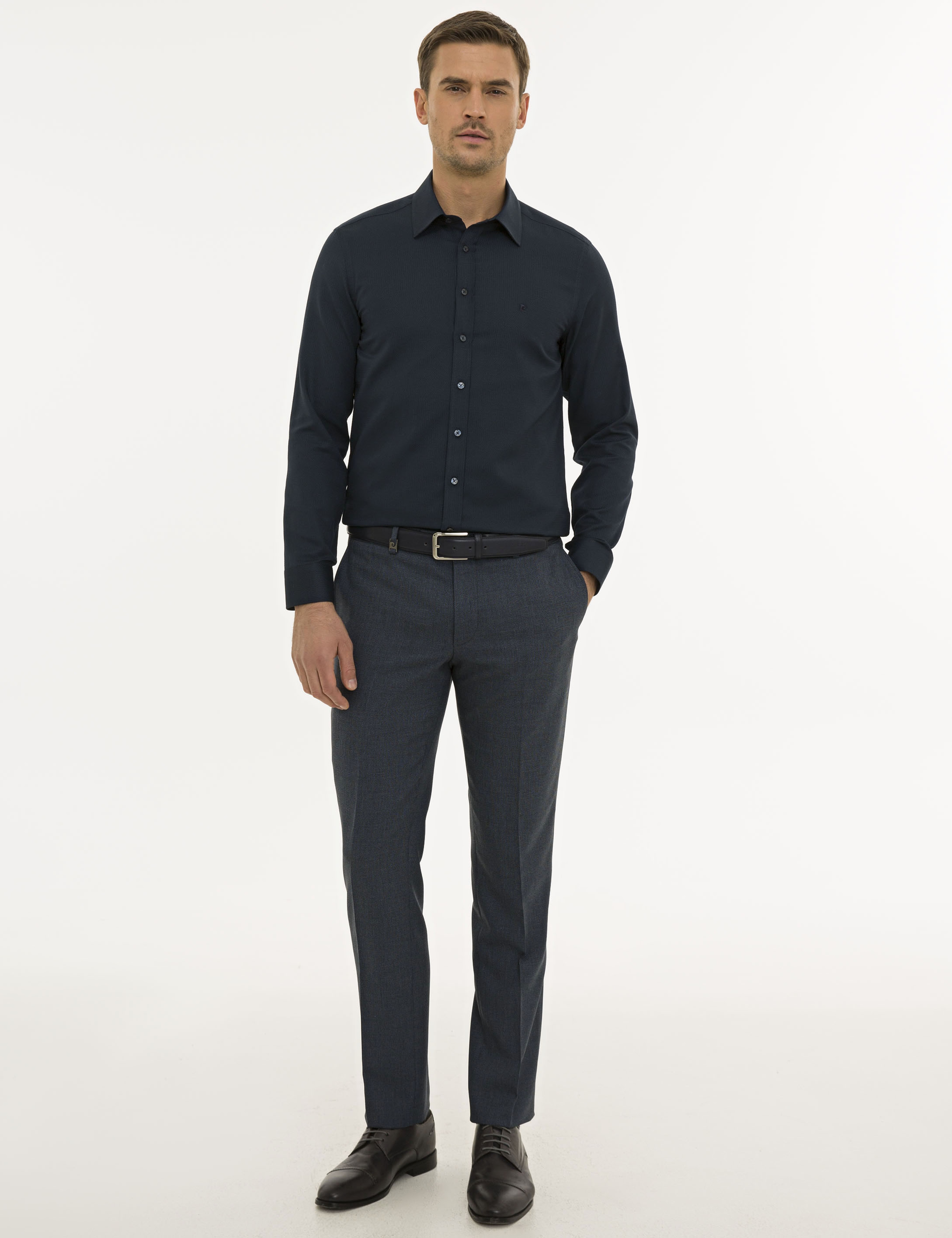 Lacivert Slim Fit Armürlü Gömlek - Image 4