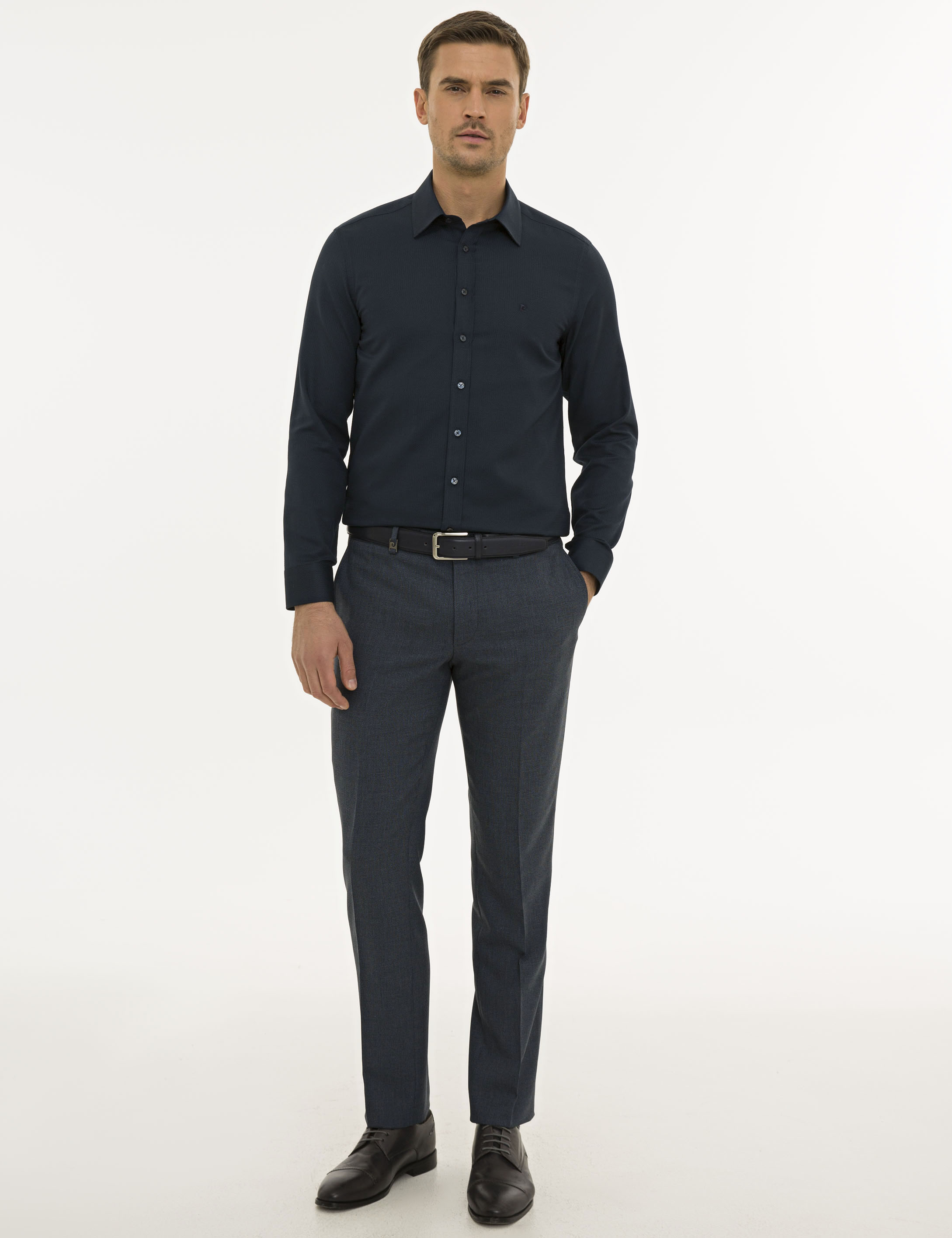 Lacivert Slim Fit Armürlü Gömlek