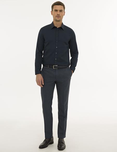 Lacivert Slim Fit Armürlü Gömlek - 50233531023