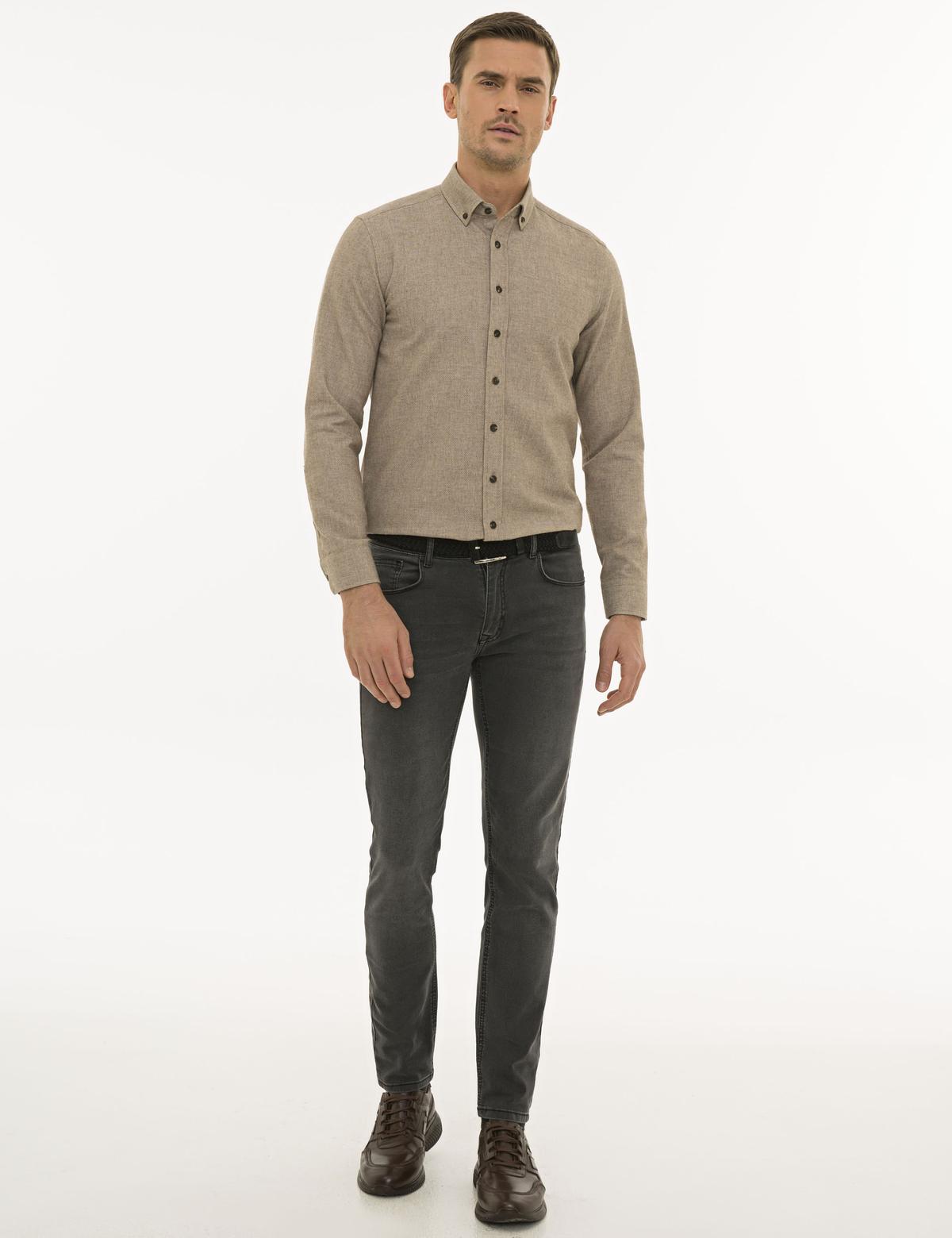 Bej Slim Fit Uzun Kollu Gömlek - 50227733035