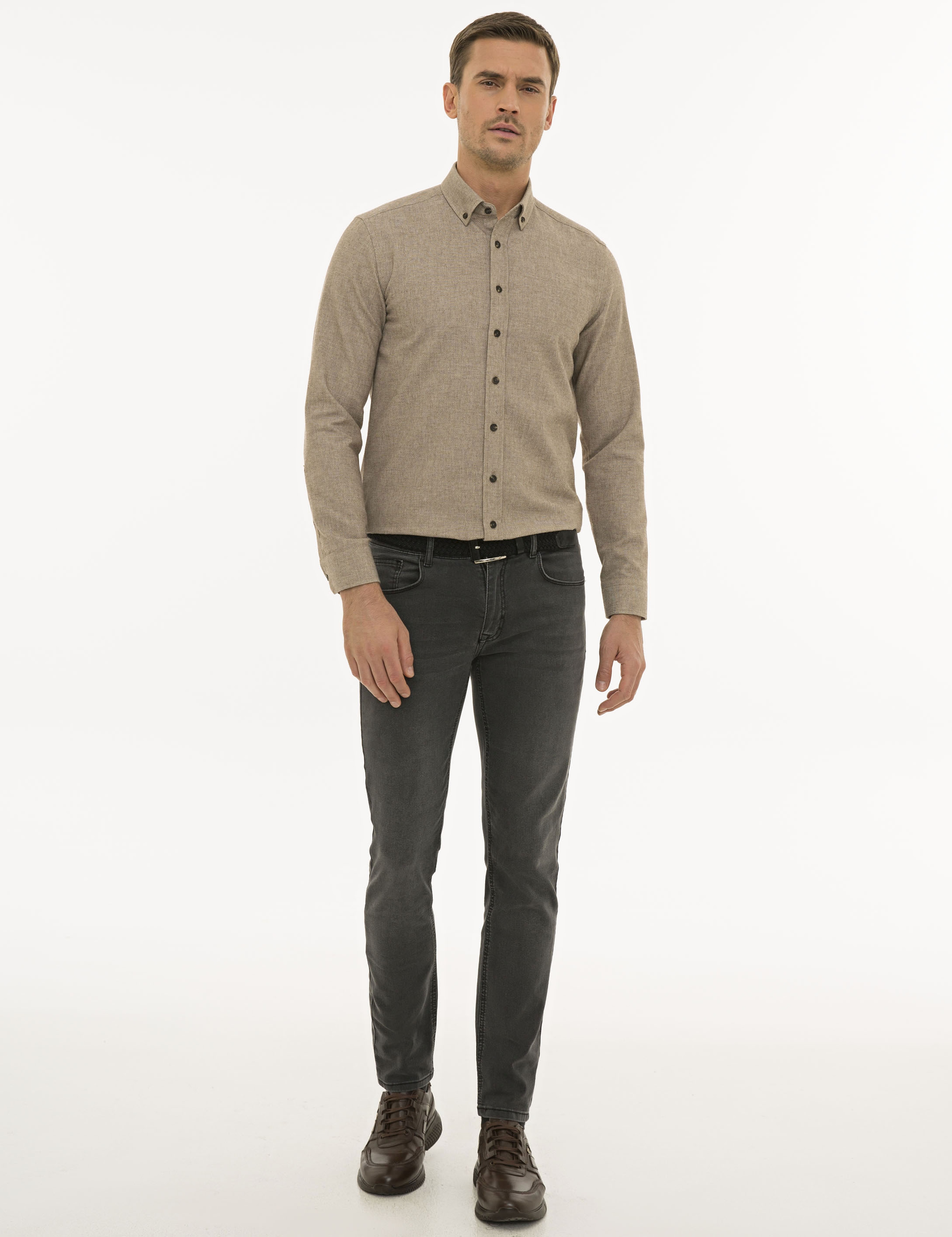 Bej Slim Fit Uzun Kollu Gömlek - Image 4